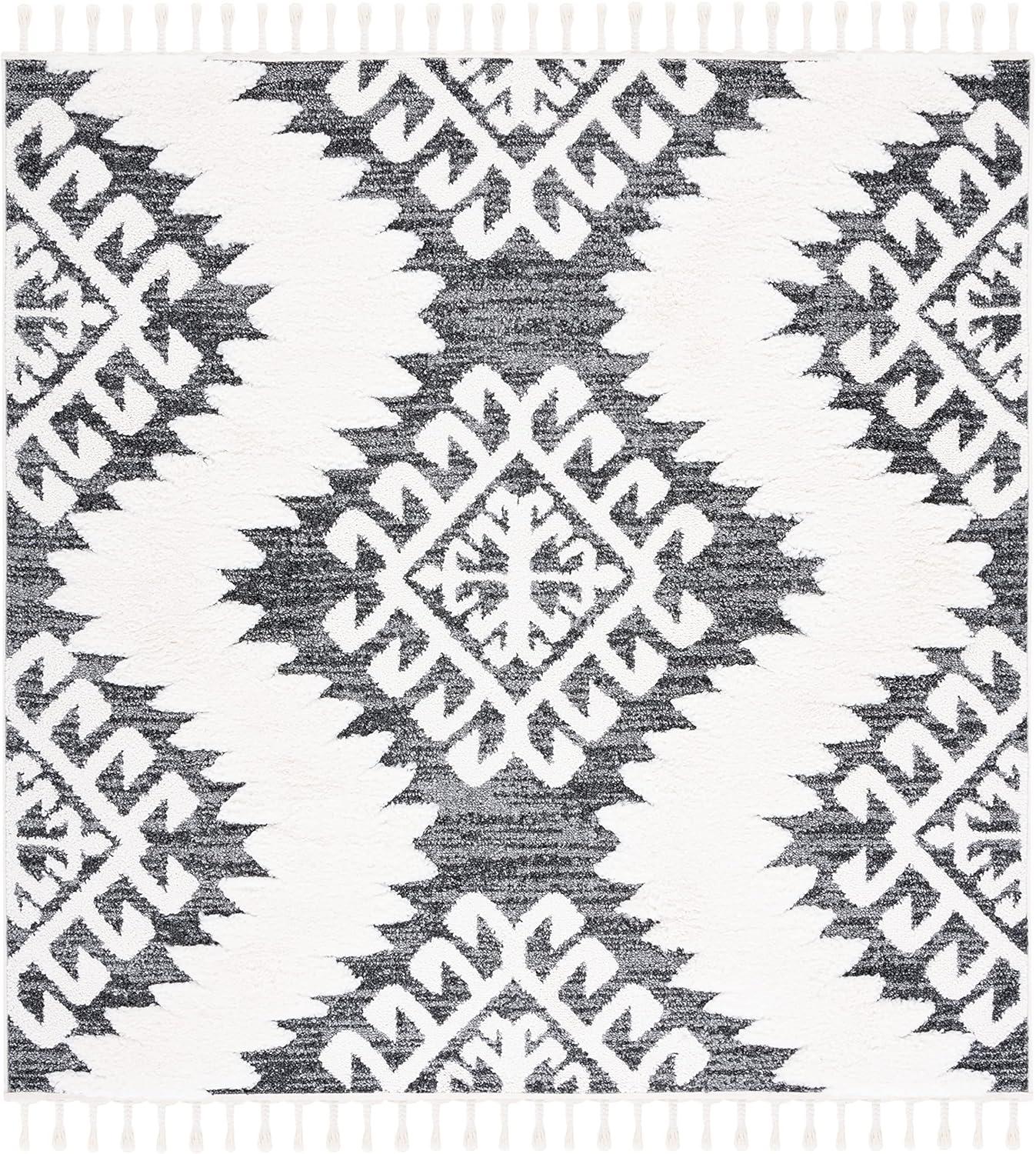 image:imageSAFAVIEH Area Rug 8x10 Moroccan Tassel Shag Collection Large Ivory amp Brown Boho Design NonShedding amp Easy Cleaning Plush Pile Ideal for Living Room Bedroom Dining Space MTS652ADark GreyIvory