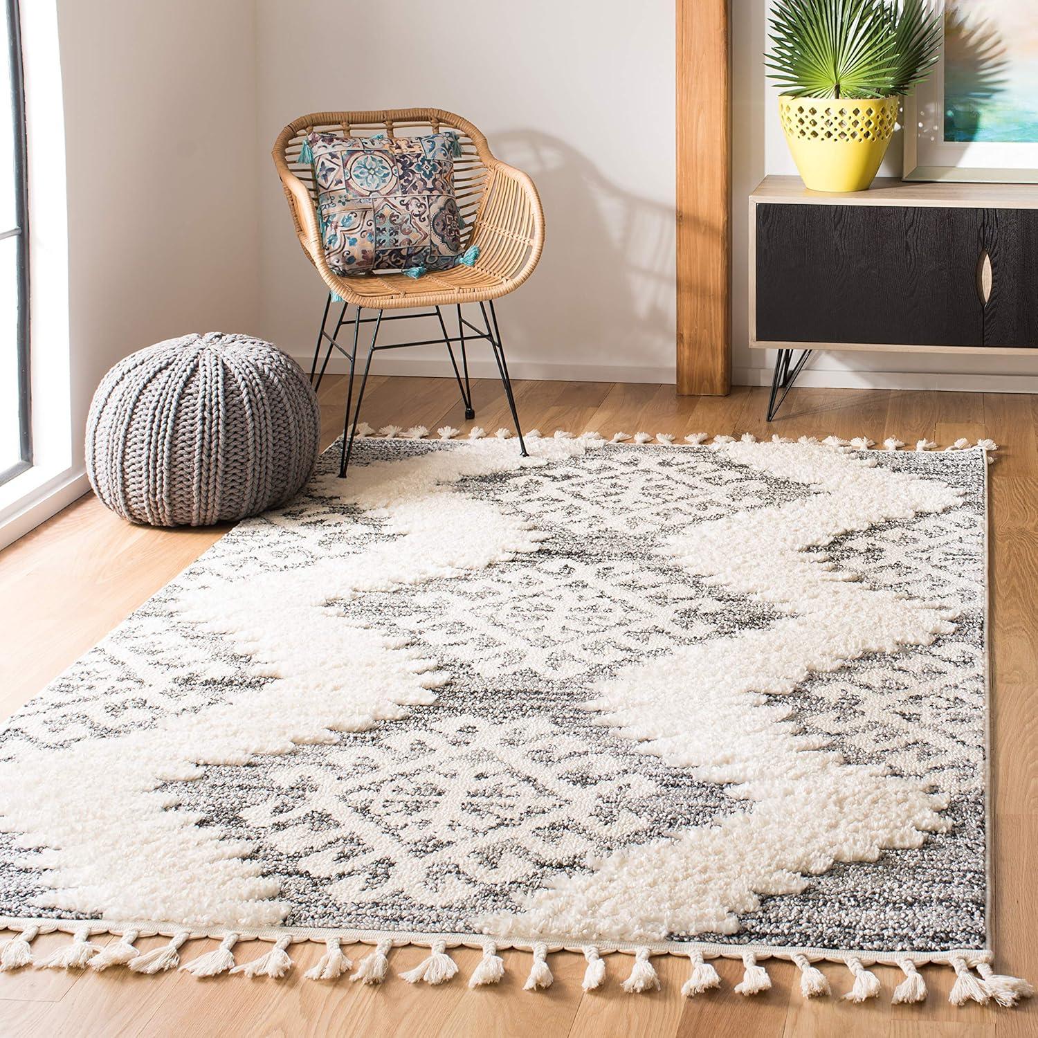 image:imageSAFAVIEH Area Rug 8x10 Moroccan Tassel Shag Collection Large Ivory amp Brown Boho Design NonShedding amp Easy Cleaning Plush Pile Ideal for Living Room Bedroom Dining Space MTS652AIvoryGrey