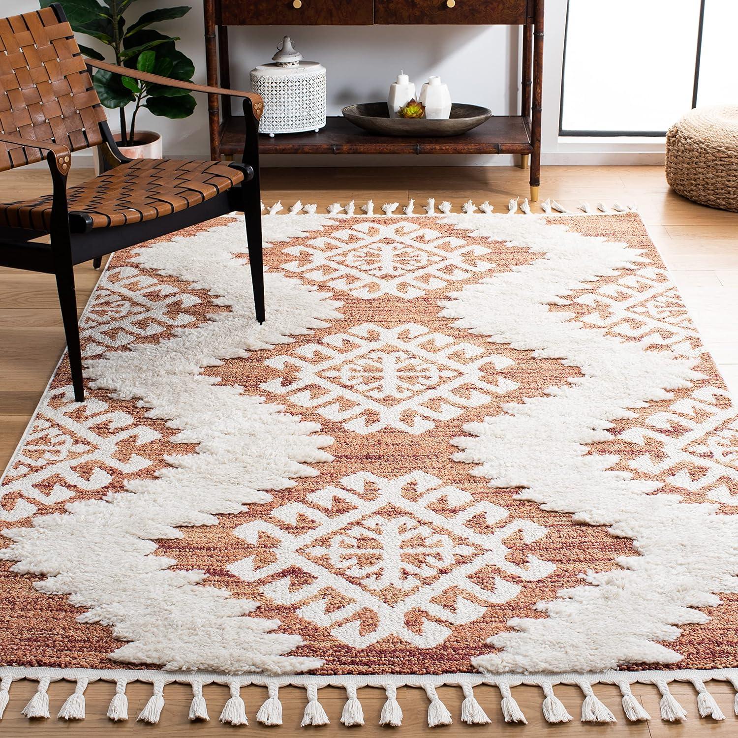 image:imageSAFAVIEH Area Rug 8x10 Moroccan Tassel Shag Collection Large Ivory amp Brown Boho Design NonShedding amp Easy Cleaning Plush Pile Ideal for Living Room Bedroom Dining Space MTS652AOrangeIvory