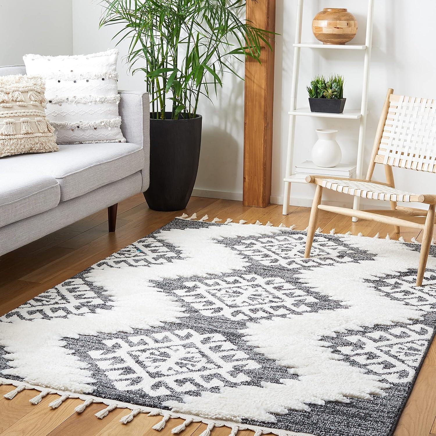 image:imageSAFAVIEH Area Rug 8x10 Moroccan Tassel Shag Collection Large Ivory amp Brown Boho Design NonShedding amp Easy Cleaning Plush Pile Ideal for Living Room Bedroom Dining Space MTS652ADark GreyIvory