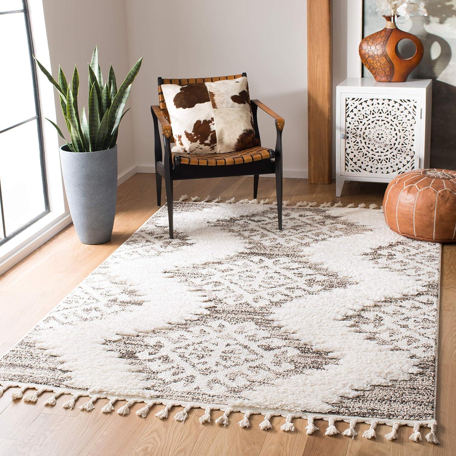 image:imageSAFAVIEH Area Rug 8x10 Moroccan Tassel Shag Collection Large Ivory amp Brown Boho Design NonShedding amp Easy Cleaning Plush Pile Ideal for Living Room Bedroom Dining Space MTS652AIvoryBrown