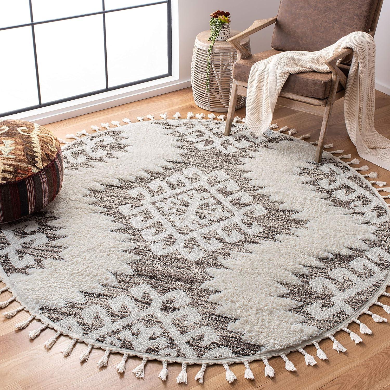 image:imageSAFAVIEH Area Rug 8x10 Moroccan Tassel Shag Collection Large Ivory amp Brown Boho Design NonShedding amp Easy Cleaning Plush Pile Ideal for Living Room Bedroom Dining Space MTS652AIvoryBrown