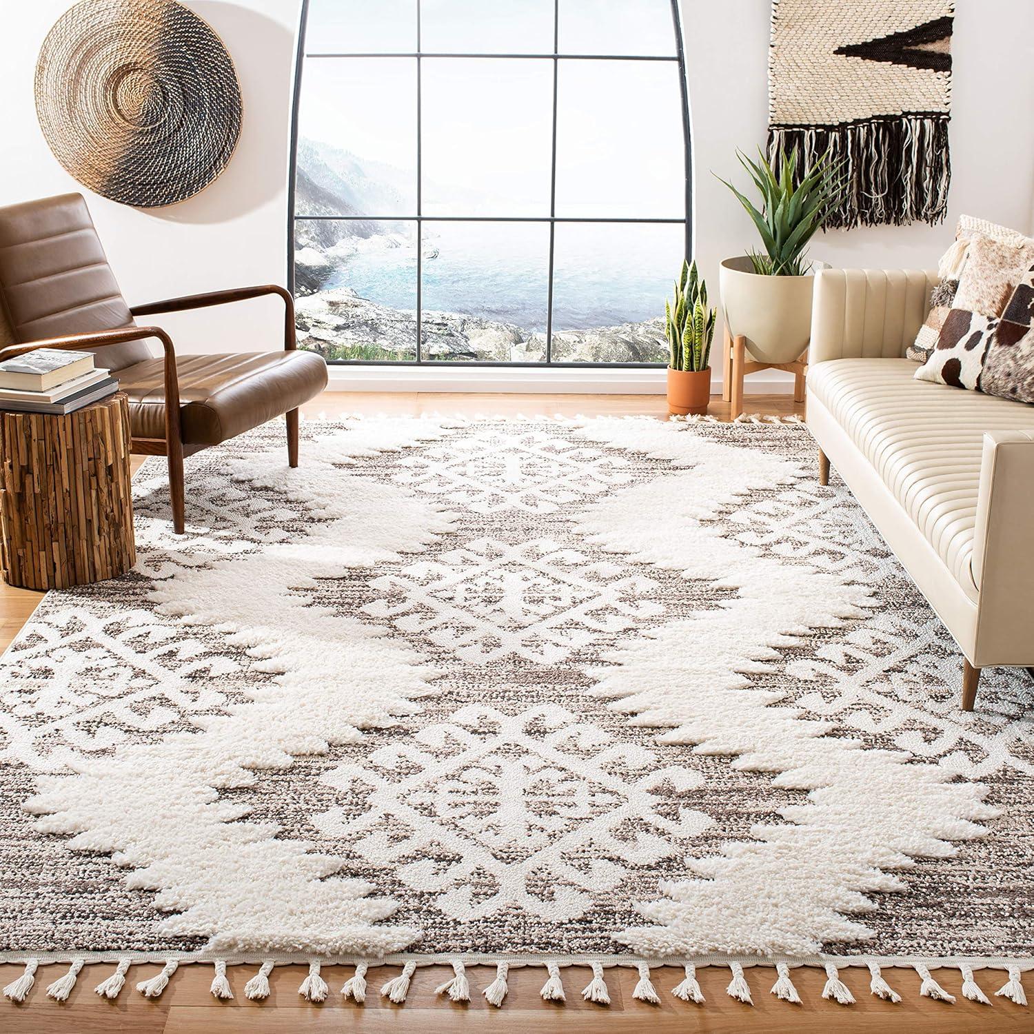 image:imageSAFAVIEH Area Rug 8x10 Moroccan Tassel Shag Collection Large Ivory amp Brown Boho Design NonShedding amp Easy Cleaning Plush Pile Ideal for Living Room Bedroom Dining Space MTS652AIvoryBrown