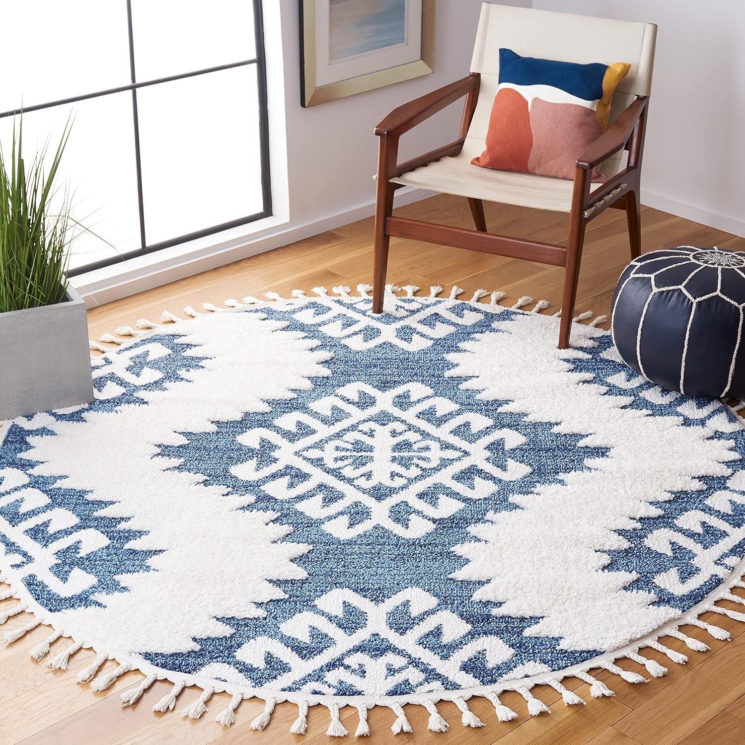 image:imageSAFAVIEH Area Rug 8x10 Moroccan Tassel Shag Collection Large Ivory amp Brown Boho Design NonShedding amp Easy Cleaning Plush Pile Ideal for Living Room Bedroom Dining Space MTS652ABlueIvory