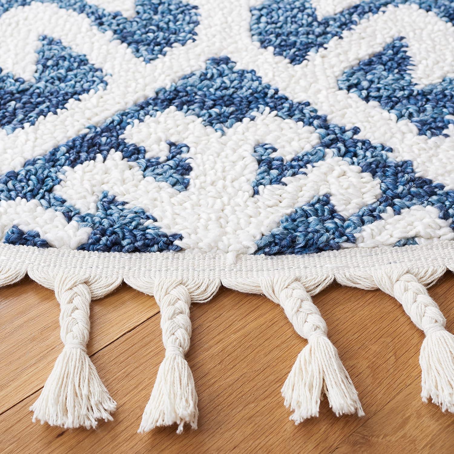 image:imageSAFAVIEH Area Rug 8x10 Moroccan Tassel Shag Collection Large Ivory amp Brown Boho Design NonShedding amp Easy Cleaning Plush Pile Ideal for Living Room Bedroom Dining Space MTS652ABlueIvory