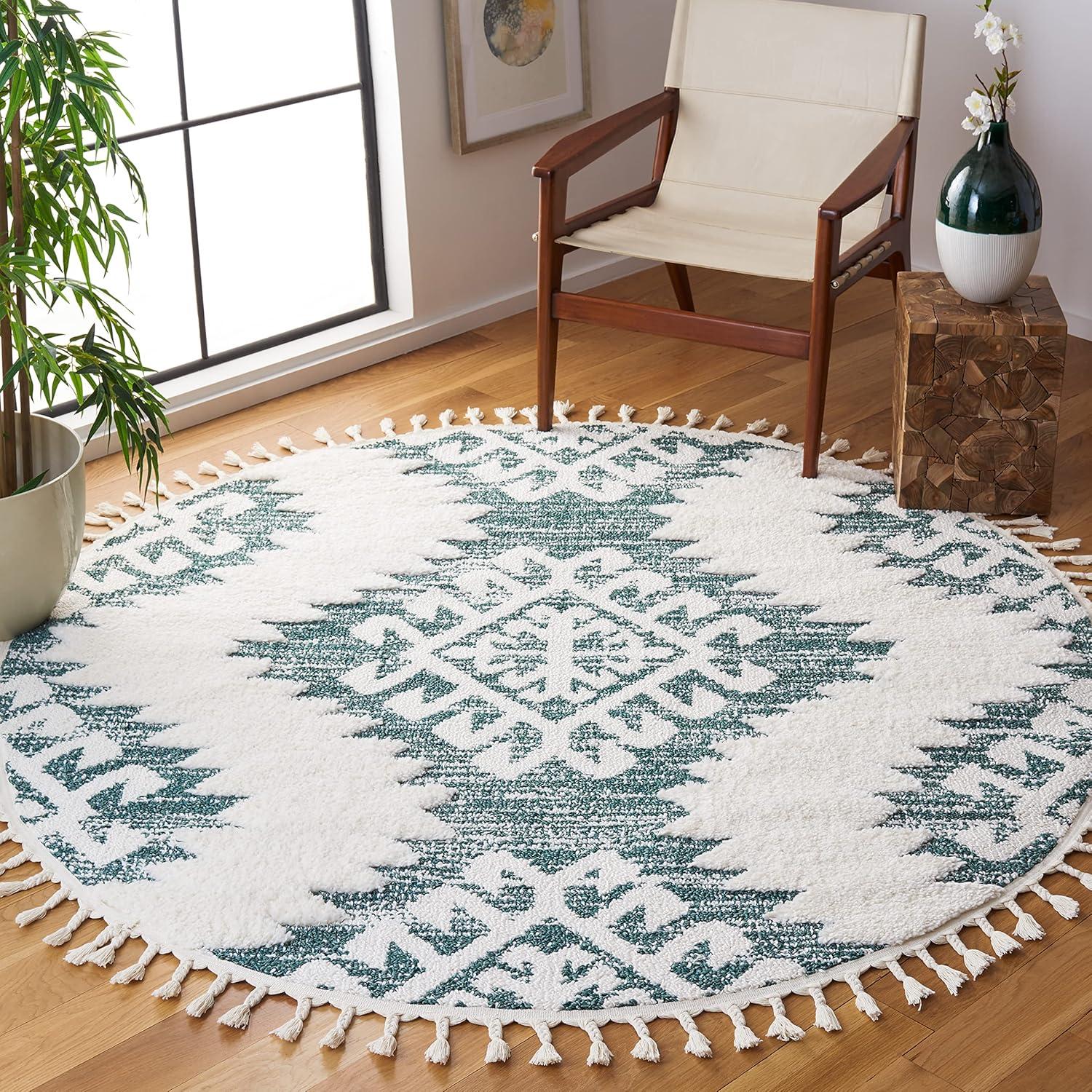 image:imageSAFAVIEH Area Rug 8x10 Moroccan Tassel Shag Collection Large Ivory amp Brown Boho Design NonShedding amp Easy Cleaning Plush Pile Ideal for Living Room Bedroom Dining Space MTS652AGreenIvory
