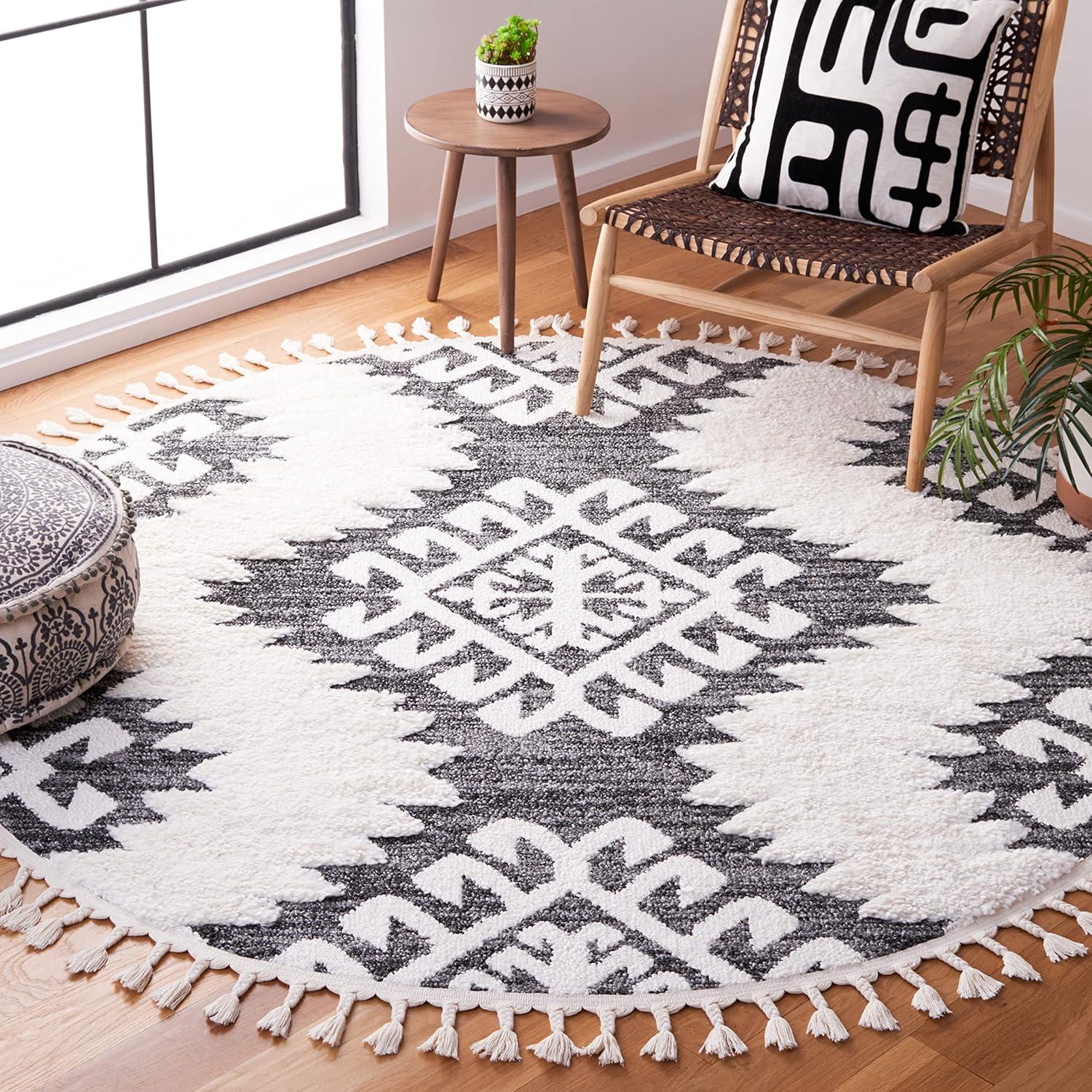 image:imageSAFAVIEH Area Rug 8x10 Moroccan Tassel Shag Collection Large Ivory amp Brown Boho Design NonShedding amp Easy Cleaning Plush Pile Ideal for Living Room Bedroom Dining Space MTS652ADark GreyIvory