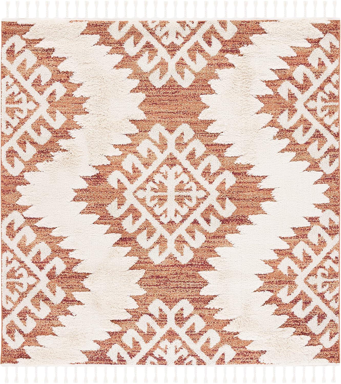 image:imageSAFAVIEH Area Rug 8x10 Moroccan Tassel Shag Collection Large Ivory amp Brown Boho Design NonShedding amp Easy Cleaning Plush Pile Ideal for Living Room Bedroom Dining Space MTS652AOrangeIvory