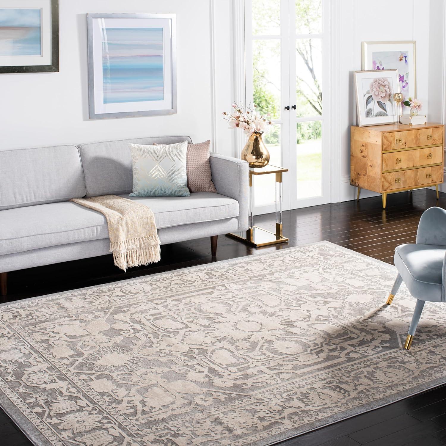 image:imageSAFAVIEH Area Rug 8x10 Reflection Collection Large Light Grey amp Cream NonShedding amp Easy Cleaning Ideal for Living Room Bedroom Dining Space RFT665CDark GreyCream