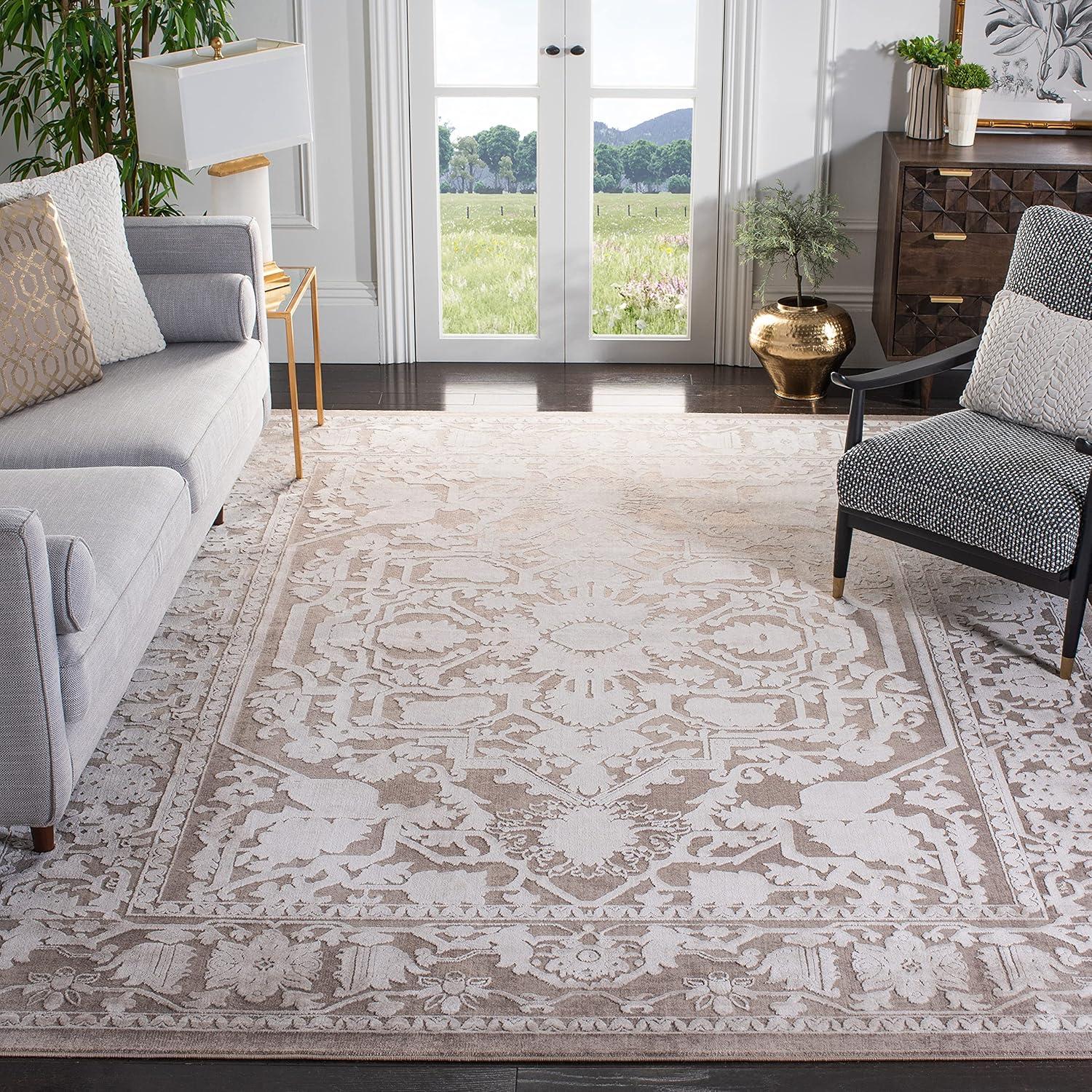 image:imageSAFAVIEH Area Rug 8x10 Reflection Collection Large Light Grey amp Cream NonShedding amp Easy Cleaning Ideal for Living Room Bedroom Dining Space RFT665CBeigeCream