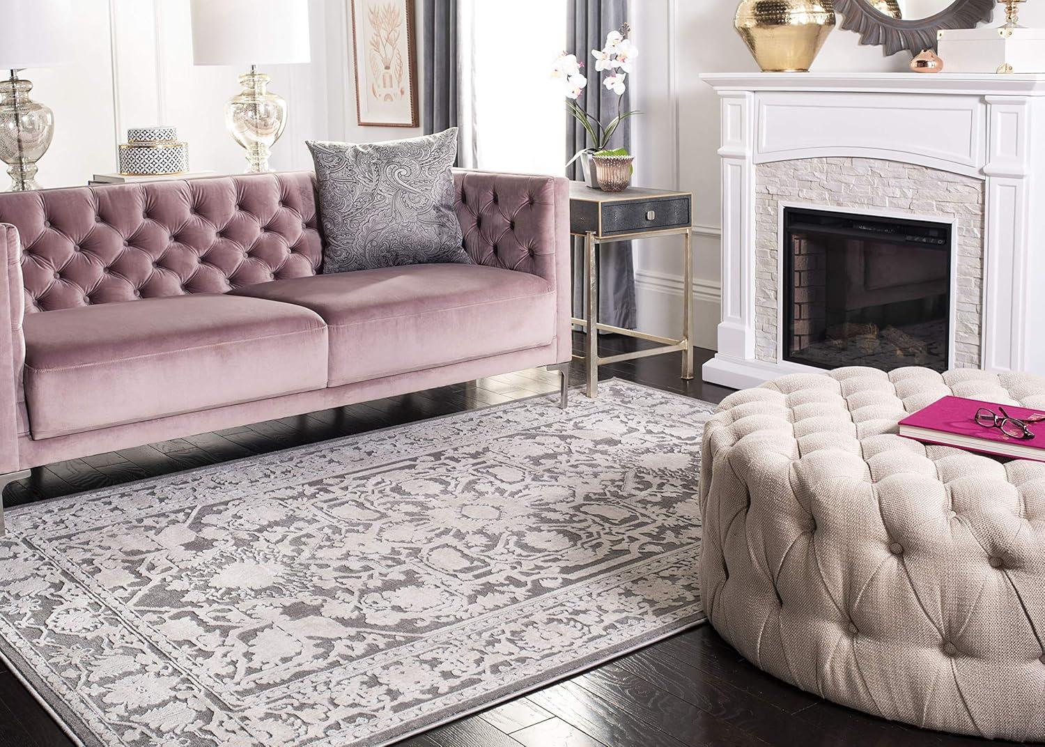 image:imageSAFAVIEH Area Rug 8x10 Reflection Collection Large Light Grey amp Cream NonShedding amp Easy Cleaning Ideal for Living Room Bedroom Dining Space RFT665CDark GreyCream