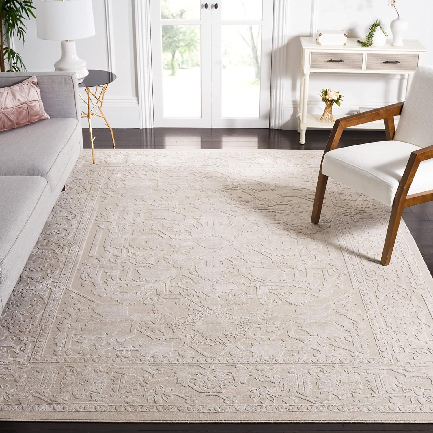 image:imageSAFAVIEH Area Rug 8x10 Reflection Collection Large Light Grey amp Cream NonShedding amp Easy Cleaning Ideal for Living Room Bedroom Dining Space RFT665CCremeIvory