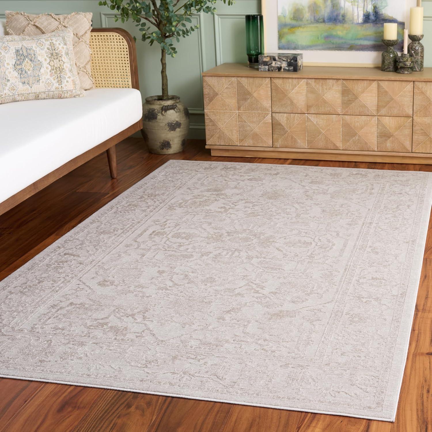 image:imageSAFAVIEH Area Rug 8x10 Reflection Collection Large Light Grey amp Cream NonShedding amp Easy Cleaning Ideal for Living Room Bedroom Dining Space RFT665CCremeIvory
