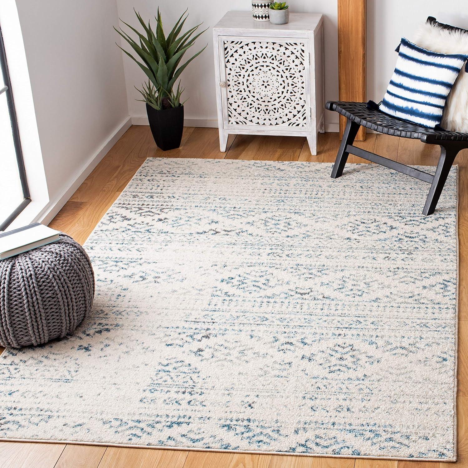 image:imageSAFAVIEH Area Rug 8x10 Tulum Collection Large Ivory amp Navy Moroccan Boho Tribal Design NonShedding amp Easy to Clean Ideal for Living Room Bedroom Dining Space TUL272DIvoryTurquoise