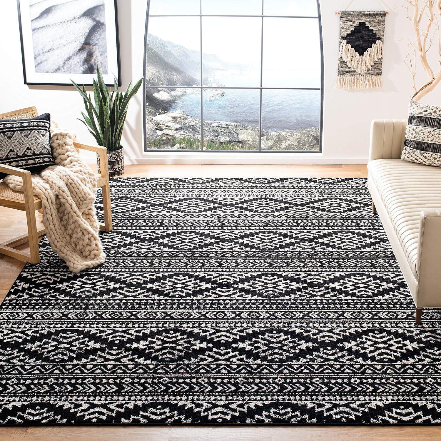 image:imageSAFAVIEH Area Rug 8x10 Tulum Collection Large Ivory amp Navy Moroccan Boho Tribal Design NonShedding amp Easy to Clean Ideal for Living Room Bedroom Dining Space TUL272DBlackIvory