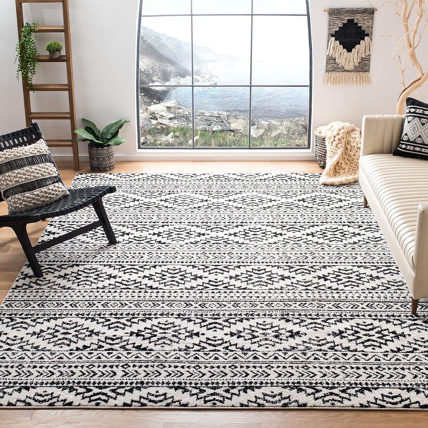 image:imageSAFAVIEH Area Rug 8x10 Tulum Collection Large Ivory amp Navy Moroccan Boho Tribal Design NonShedding amp Easy to Clean Ideal for Living Room Bedroom Dining Space TUL272DIvoryBlack