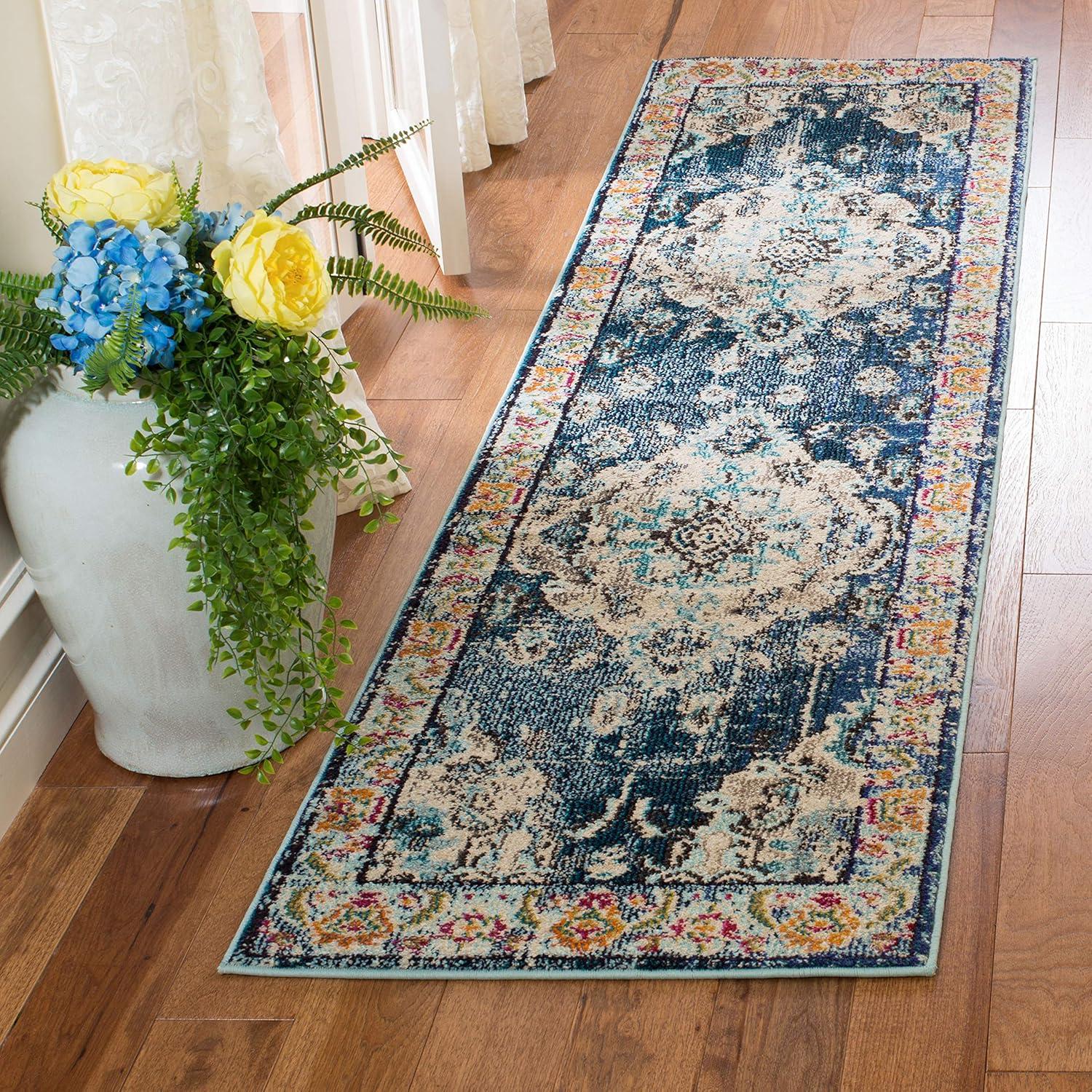 image:imageSAFAVIEH Monaco Collection Area Rug 8 x 11 Violet amp Light Blue NonShedding amp Easy to Clean Distressed Medallion Design Ideal for Living Room Bedroom Dining Space MNC243LNavyLight Blue