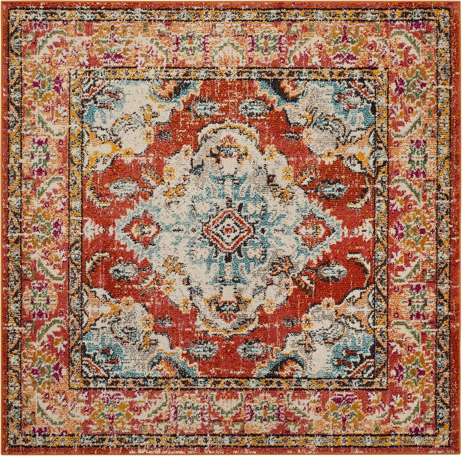 image:imageSAFAVIEH Monaco Collection Area Rug 8 x 11 Violet amp Light Blue NonShedding amp Easy to Clean Distressed Medallion Design Ideal for Living Room Bedroom Dining Space MNC243LOrangeLight Blue