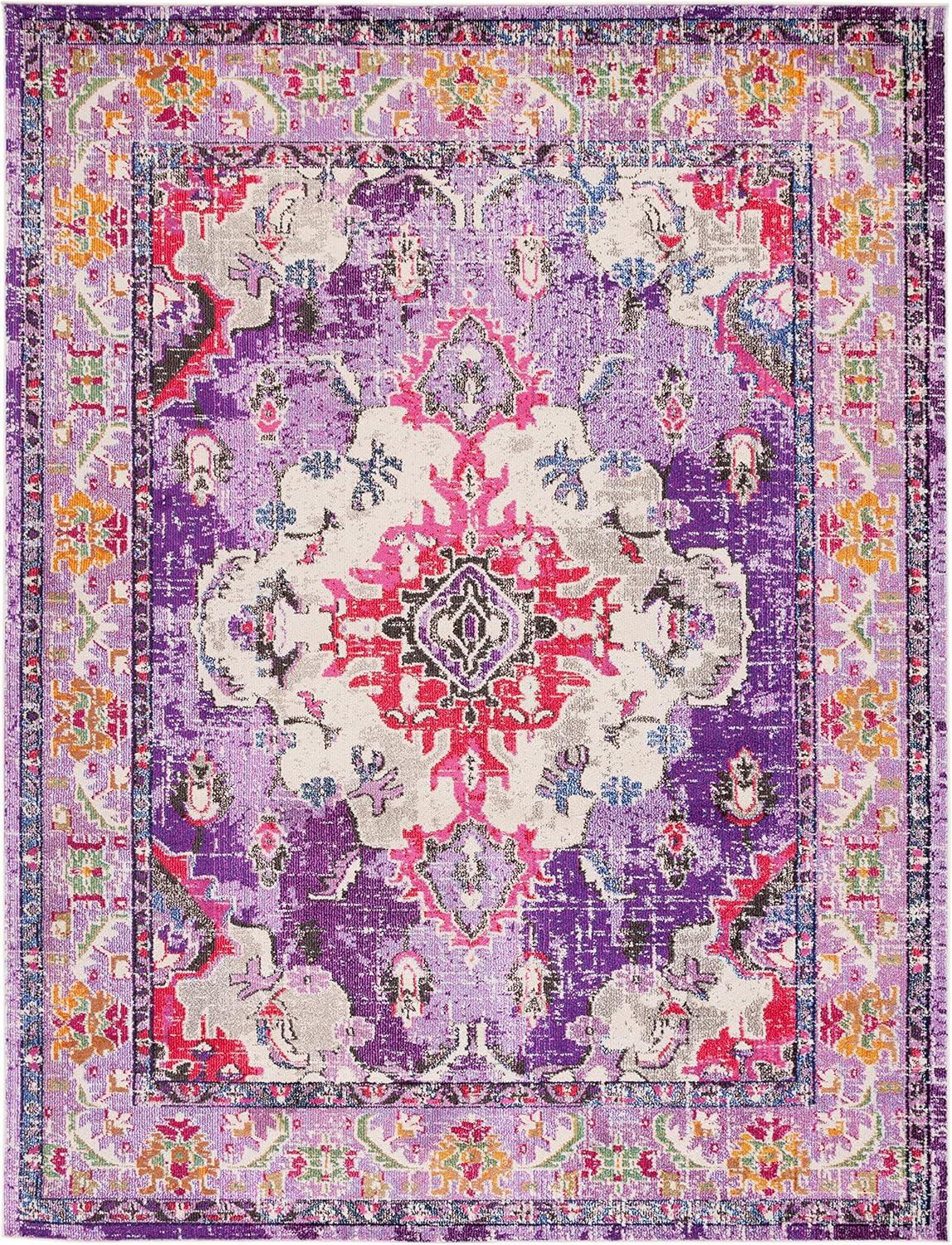 image:imageSAFAVIEH Monaco Collection Area Rug 8 x 11 Violet amp Light Blue NonShedding amp Easy to Clean Distressed Medallion Design Ideal for Living Room Bedroom Dining Space MNC243LVioletFuchsia