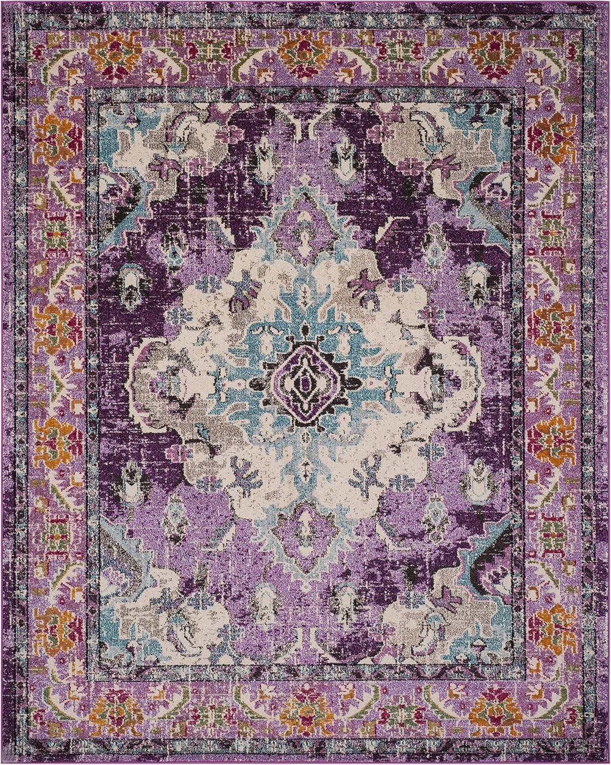 image:imageSAFAVIEH Monaco Collection Area Rug 8 x 11 Violet amp Light Blue NonShedding amp Easy to Clean Distressed Medallion Design Ideal for Living Room Bedroom Dining Space MNC243LVioletLight Blue