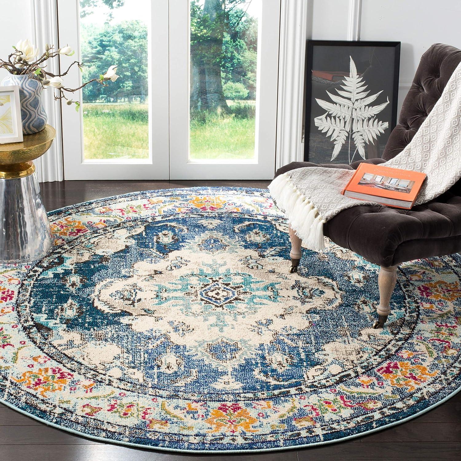 image:imageSAFAVIEH Monaco Collection Area Rug 8 x 11 Violet amp Light Blue NonShedding amp Easy to Clean Distressed Medallion Design Ideal for Living Room Bedroom Dining Space MNC243LNavyLight Blue