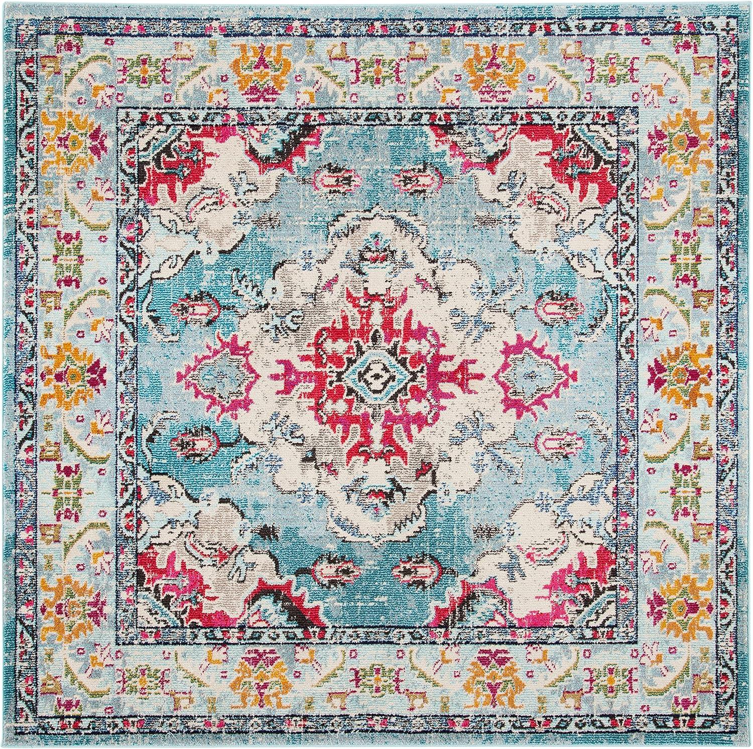 image:imageSAFAVIEH Monaco Collection Area Rug 8 x 11 Violet amp Light Blue NonShedding amp Easy to Clean Distressed Medallion Design Ideal for Living Room Bedroom Dining Space MNC243LLight BlueFuchsia