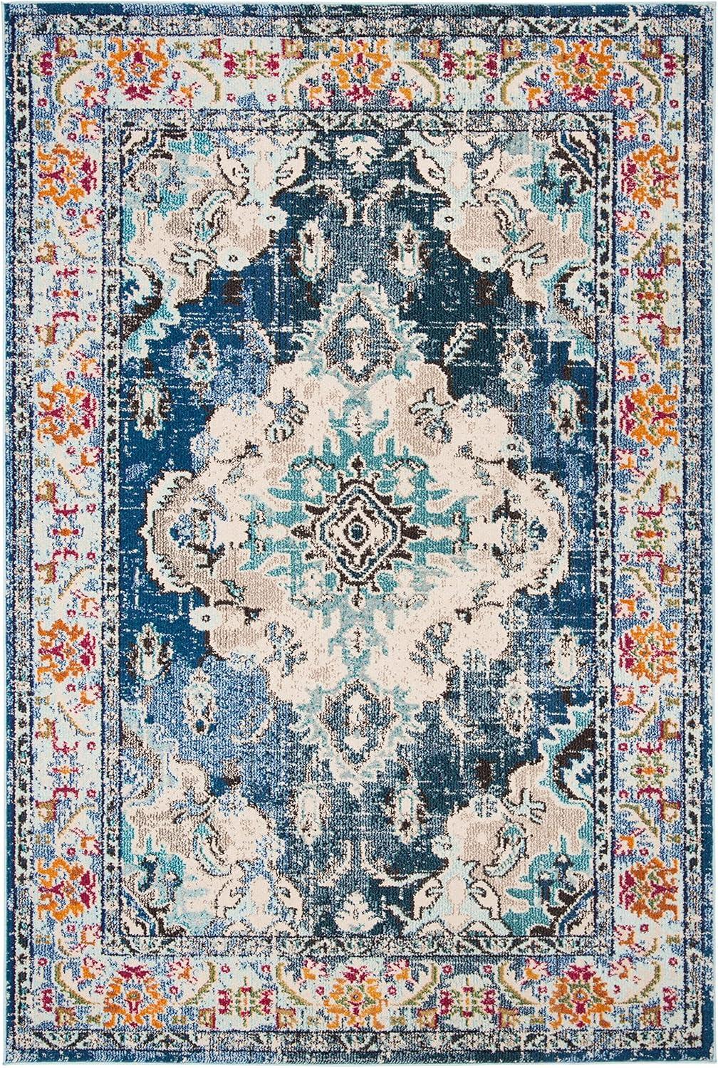image:imageSAFAVIEH Monaco Collection Area Rug 8 x 11 Violet amp Light Blue NonShedding amp Easy to Clean Distressed Medallion Design Ideal for Living Room Bedroom Dining Space MNC243LNavyLight Blue