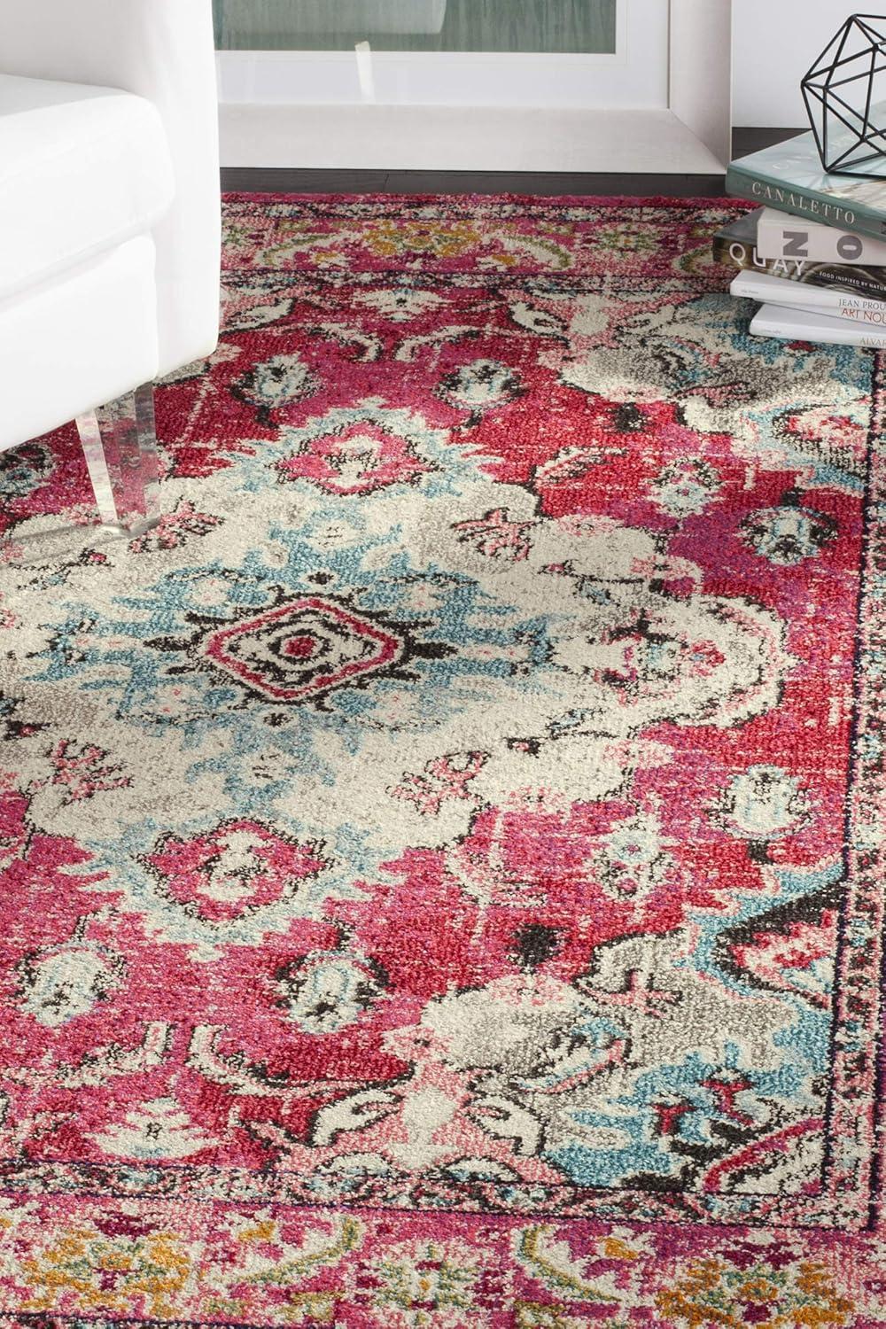 image:imageSAFAVIEH Monaco Collection Area Rug 8 x 11 Violet amp Light Blue NonShedding amp Easy to Clean Distressed Medallion Design Ideal for Living Room Bedroom Dining Space MNC243LPinkMulti