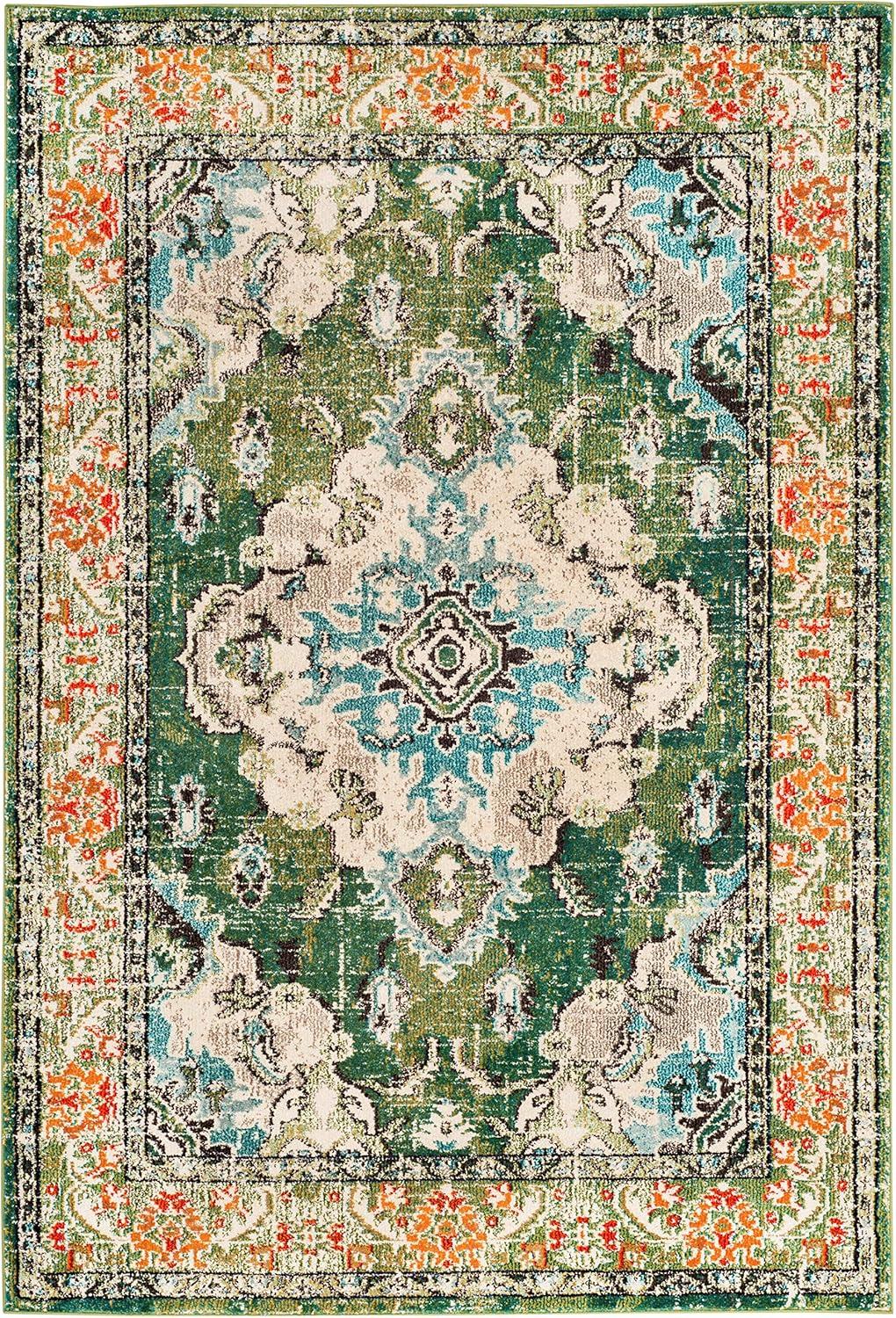 image:imageSAFAVIEH Monaco Collection Area Rug 8 x 11 Violet amp Light Blue NonShedding amp Easy to Clean Distressed Medallion Design Ideal for Living Room Bedroom Dining Space MNC243LForest GreenLight Blue