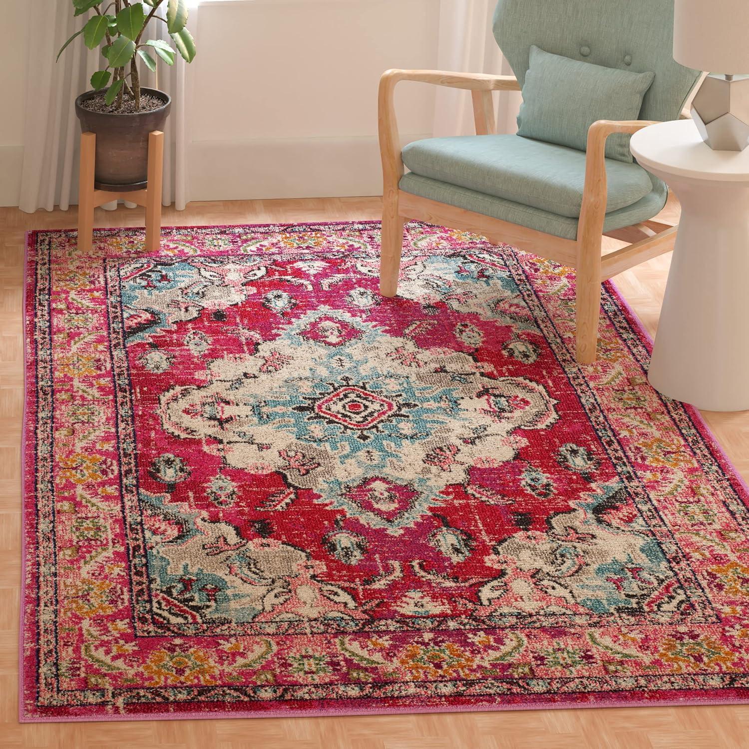 image:imageSAFAVIEH Monaco Collection Area Rug 8 x 11 Violet amp Light Blue NonShedding amp Easy to Clean Distressed Medallion Design Ideal for Living Room Bedroom Dining Space MNC243LPinkMulti
