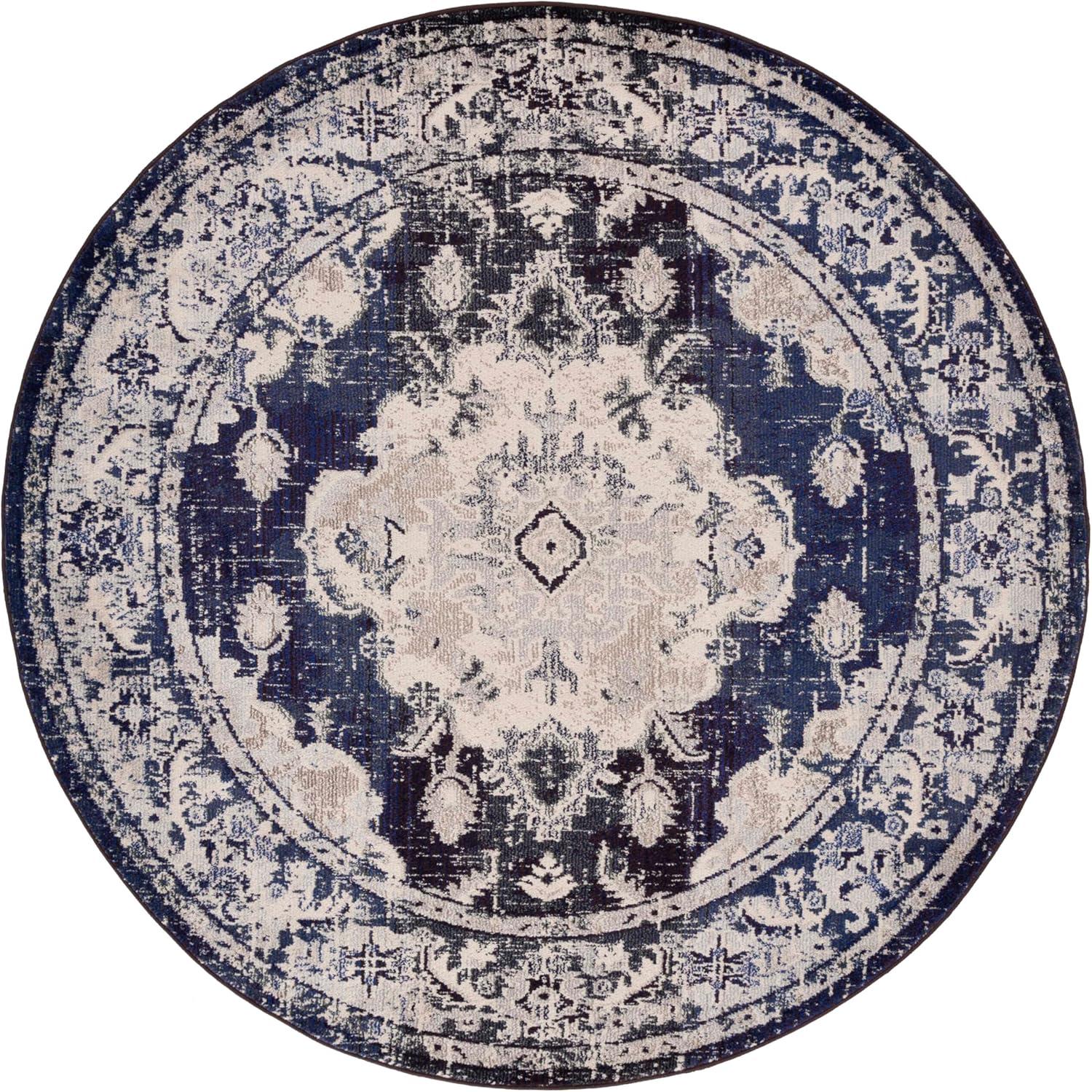 image:imageSAFAVIEH Monaco Collection Area Rug 8 x 11 Violet amp Light Blue NonShedding amp Easy to Clean Distressed Medallion Design Ideal for Living Room Bedroom Dining Space MNC243LIvoryNavy