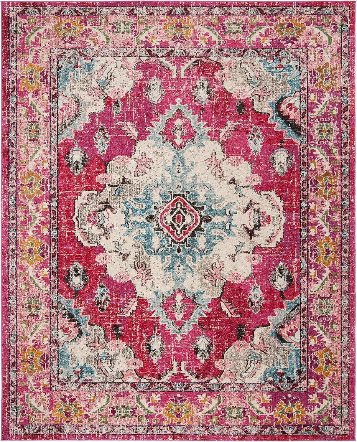 image:imageSAFAVIEH Monaco Collection Area Rug 8 x 11 Violet amp Light Blue NonShedding amp Easy to Clean Distressed Medallion Design Ideal for Living Room Bedroom Dining Space MNC243LPinkMulti
