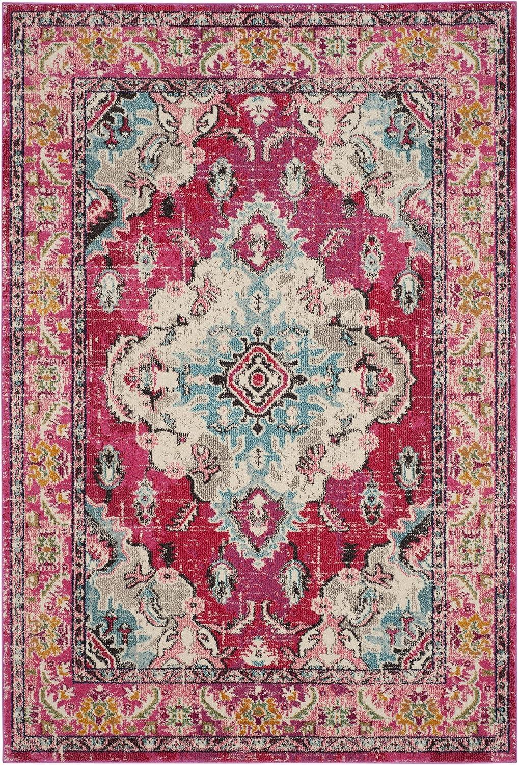 image:imageSAFAVIEH Monaco Collection Area Rug 8 x 11 Violet amp Light Blue NonShedding amp Easy to Clean Distressed Medallion Design Ideal for Living Room Bedroom Dining Space MNC243LPinkMulti