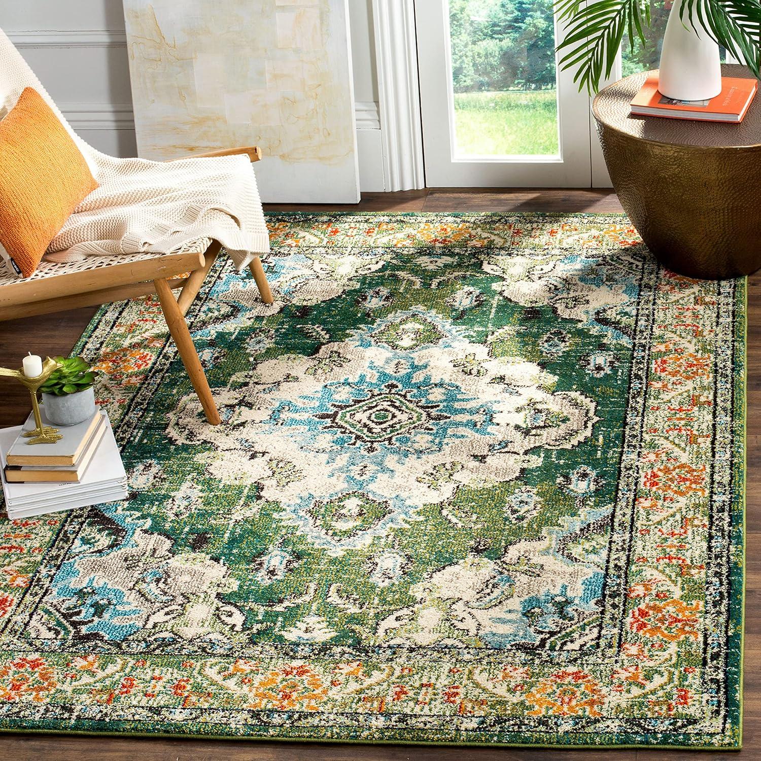 image:imageSAFAVIEH Monaco Collection Area Rug 8 x 11 Violet amp Light Blue NonShedding amp Easy to Clean Distressed Medallion Design Ideal for Living Room Bedroom Dining Space MNC243LForest GreenLight Blue