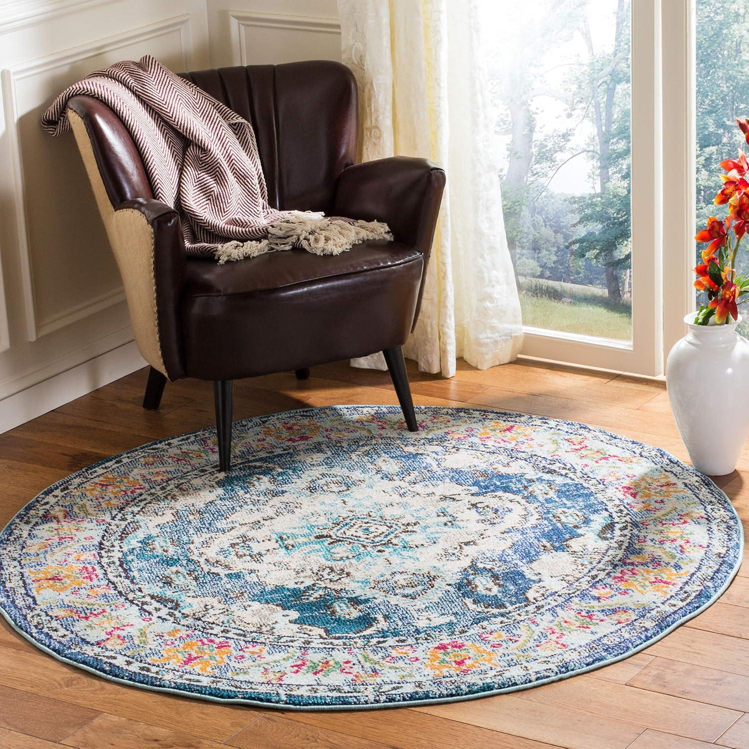 image:imageSAFAVIEH Monaco Collection Area Rug 8 x 11 Violet amp Light Blue NonShedding amp Easy to Clean Distressed Medallion Design Ideal for Living Room Bedroom Dining Space MNC243LNavyLight Blue