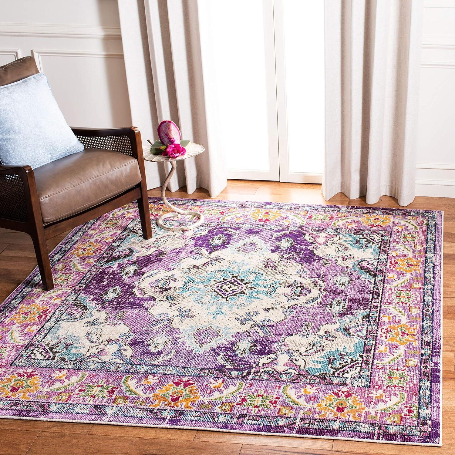 image:imageSAFAVIEH Monaco Collection Area Rug 8 x 11 Violet amp Light Blue NonShedding amp Easy to Clean Distressed Medallion Design Ideal for Living Room Bedroom Dining Space MNC243LVioletLight Blue
