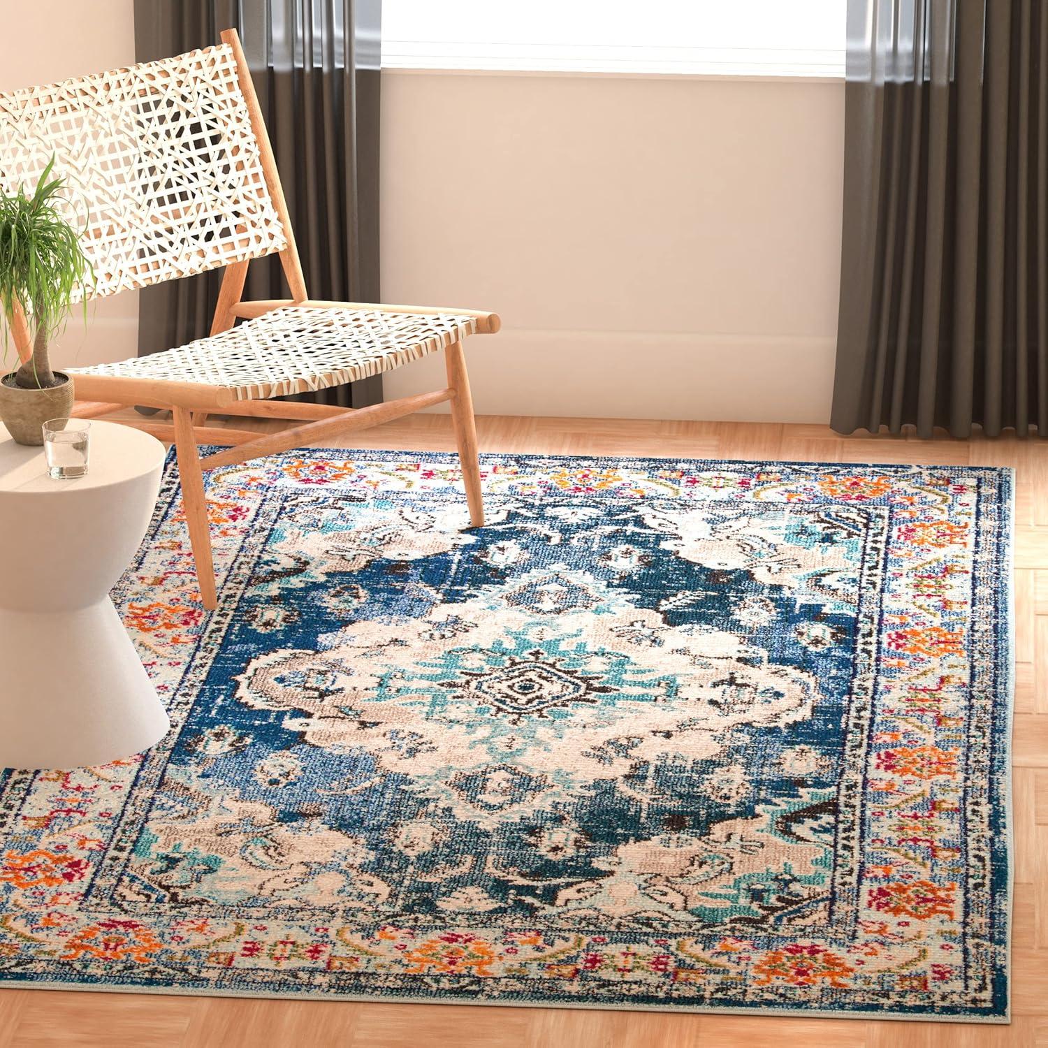 image:imageSAFAVIEH Monaco Collection Area Rug 8 x 11 Violet amp Light Blue NonShedding amp Easy to Clean Distressed Medallion Design Ideal for Living Room Bedroom Dining Space MNC243LNavyLight Blue