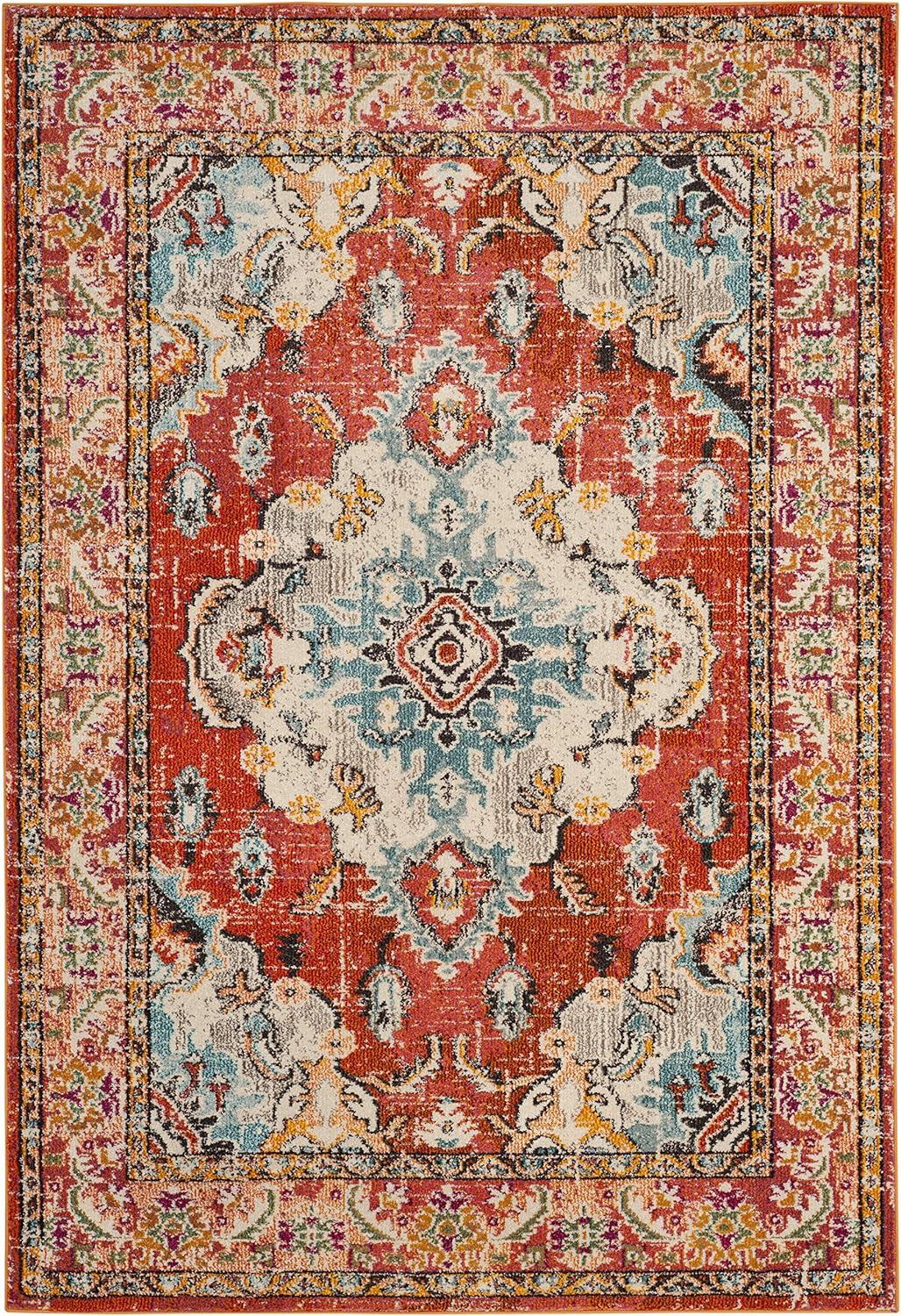 image:imageSAFAVIEH Monaco Collection Area Rug 8 x 11 Violet amp Light Blue NonShedding amp Easy to Clean Distressed Medallion Design Ideal for Living Room Bedroom Dining Space MNC243LOrangeLight Blue