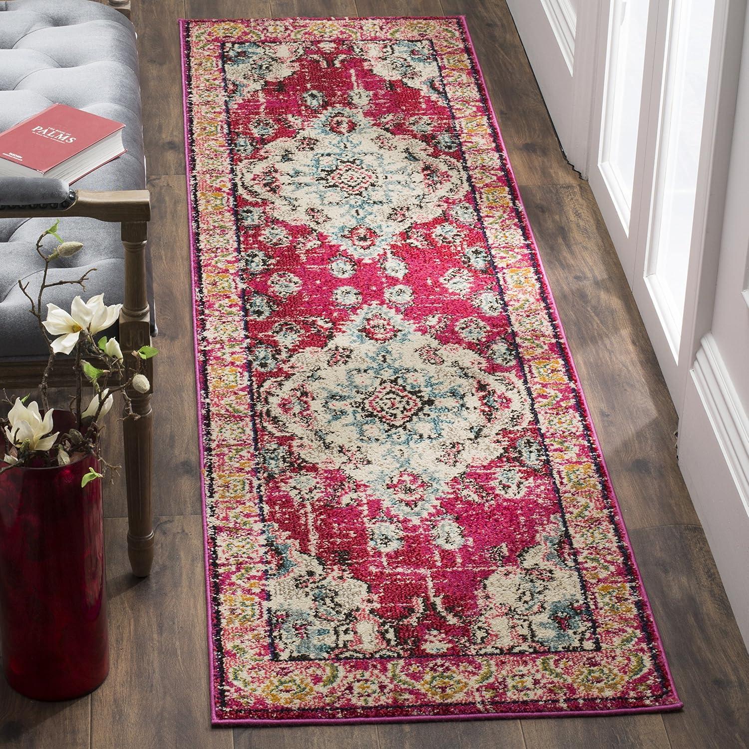 image:imageSAFAVIEH Monaco Collection Area Rug 8 x 11 Violet amp Light Blue NonShedding amp Easy to Clean Distressed Medallion Design Ideal for Living Room Bedroom Dining Space MNC243LPinkMulti