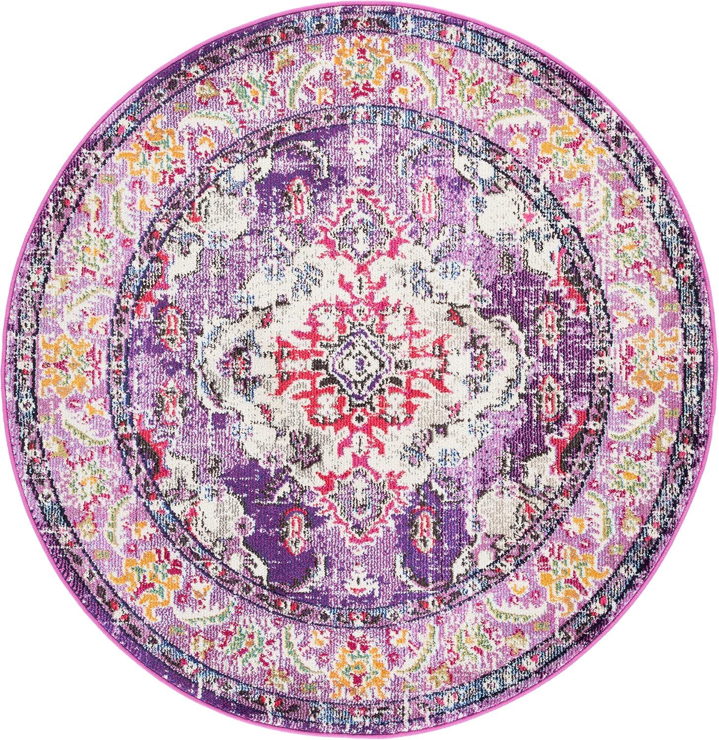 image:imageSAFAVIEH Monaco Collection Area Rug 8 x 11 Violet amp Light Blue NonShedding amp Easy to Clean Distressed Medallion Design Ideal for Living Room Bedroom Dining Space MNC243LVioletFuchsia