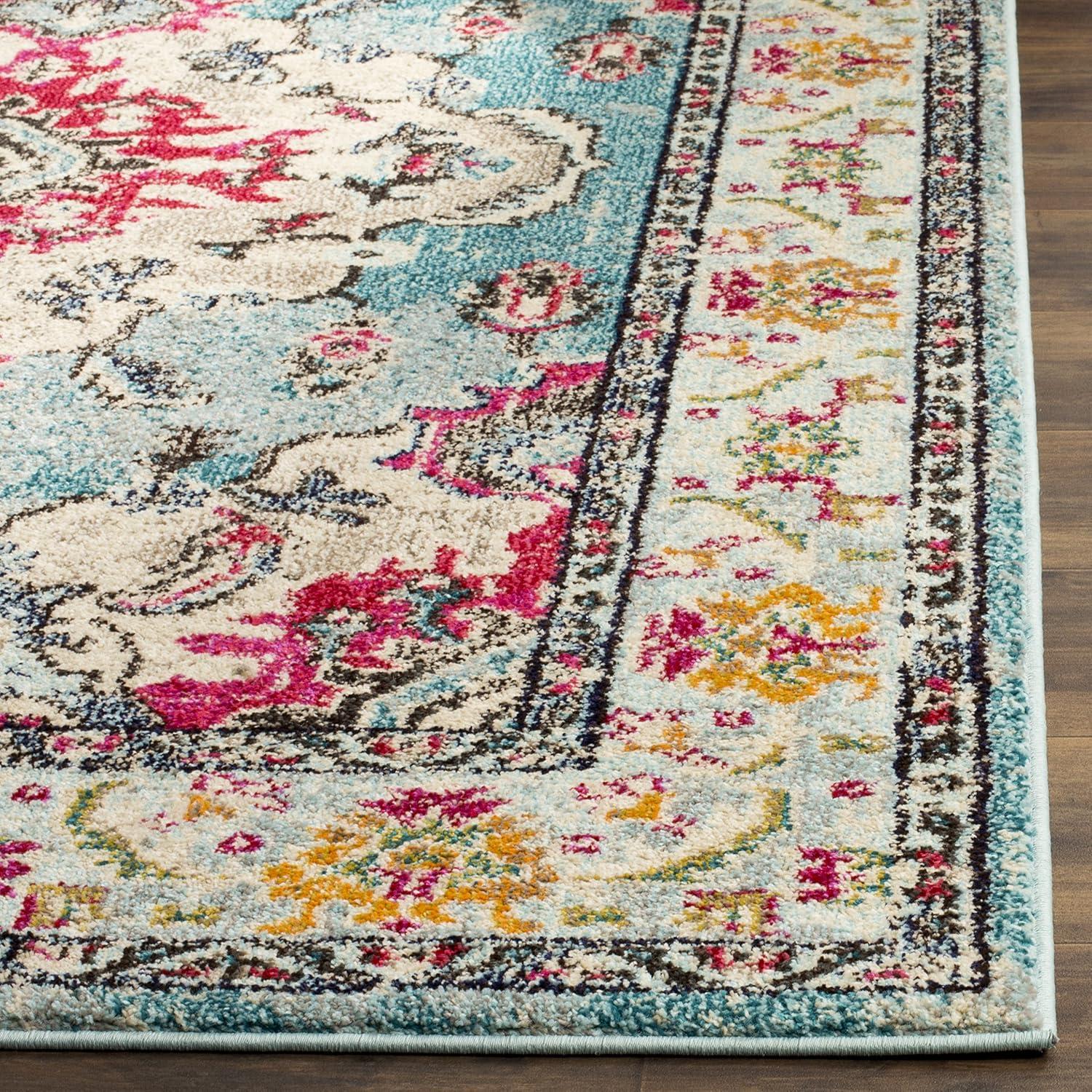 image:imageSAFAVIEH Monaco Collection Area Rug 8 x 11 Violet amp Light Blue NonShedding amp Easy to Clean Distressed Medallion Design Ideal for Living Room Bedroom Dining Space MNC243LLight BlueFuchsia