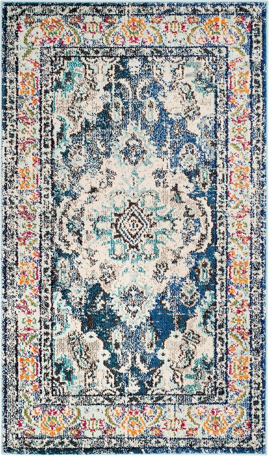 image:imageSAFAVIEH Monaco Collection Area Rug 8 x 11 Violet amp Light Blue NonShedding amp Easy to Clean Distressed Medallion Design Ideal for Living Room Bedroom Dining Space MNC243LNavyLight Blue