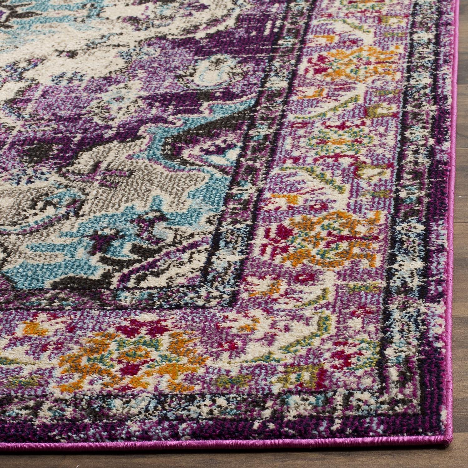 image:imageSAFAVIEH Monaco Collection Area Rug 8 x 11 Violet amp Light Blue NonShedding amp Easy to Clean Distressed Medallion Design Ideal for Living Room Bedroom Dining Space MNC243LVioletLight Blue