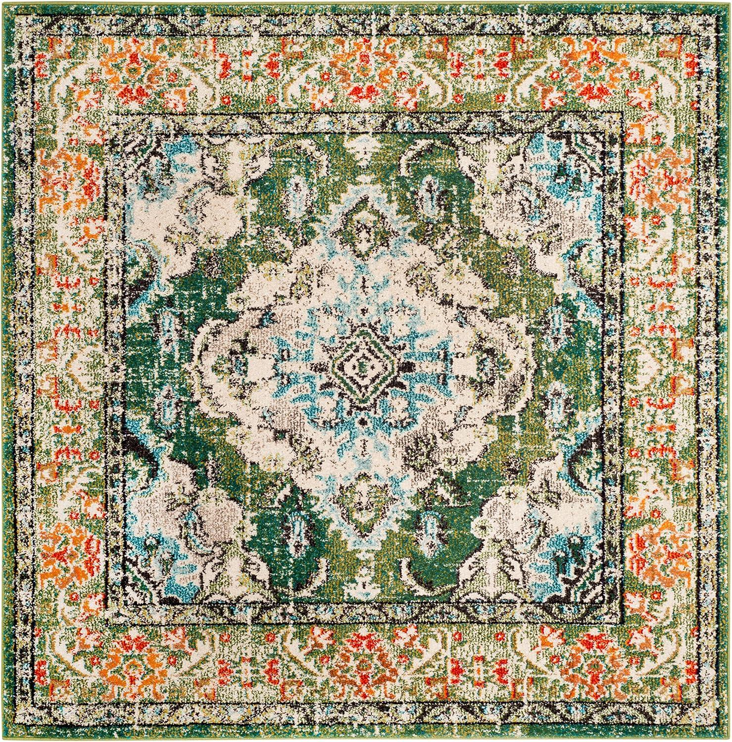 image:imageSAFAVIEH Monaco Collection Area Rug 8 x 11 Violet amp Light Blue NonShedding amp Easy to Clean Distressed Medallion Design Ideal for Living Room Bedroom Dining Space MNC243LForest GreenLight Blue