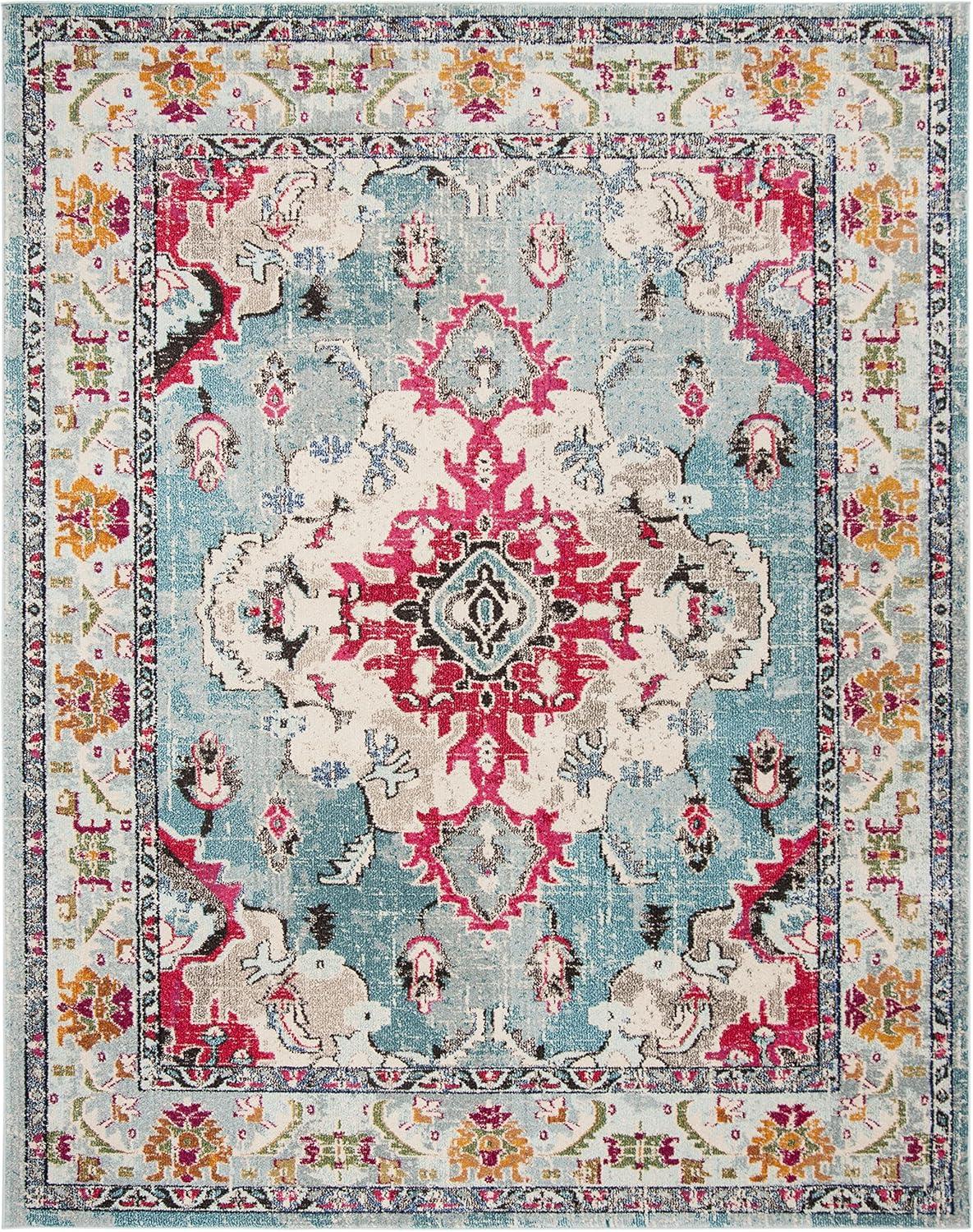 image:imageSAFAVIEH Monaco Collection Area Rug 8 x 11 Violet amp Light Blue NonShedding amp Easy to Clean Distressed Medallion Design Ideal for Living Room Bedroom Dining Space MNC243LLight BlueFuchsia
