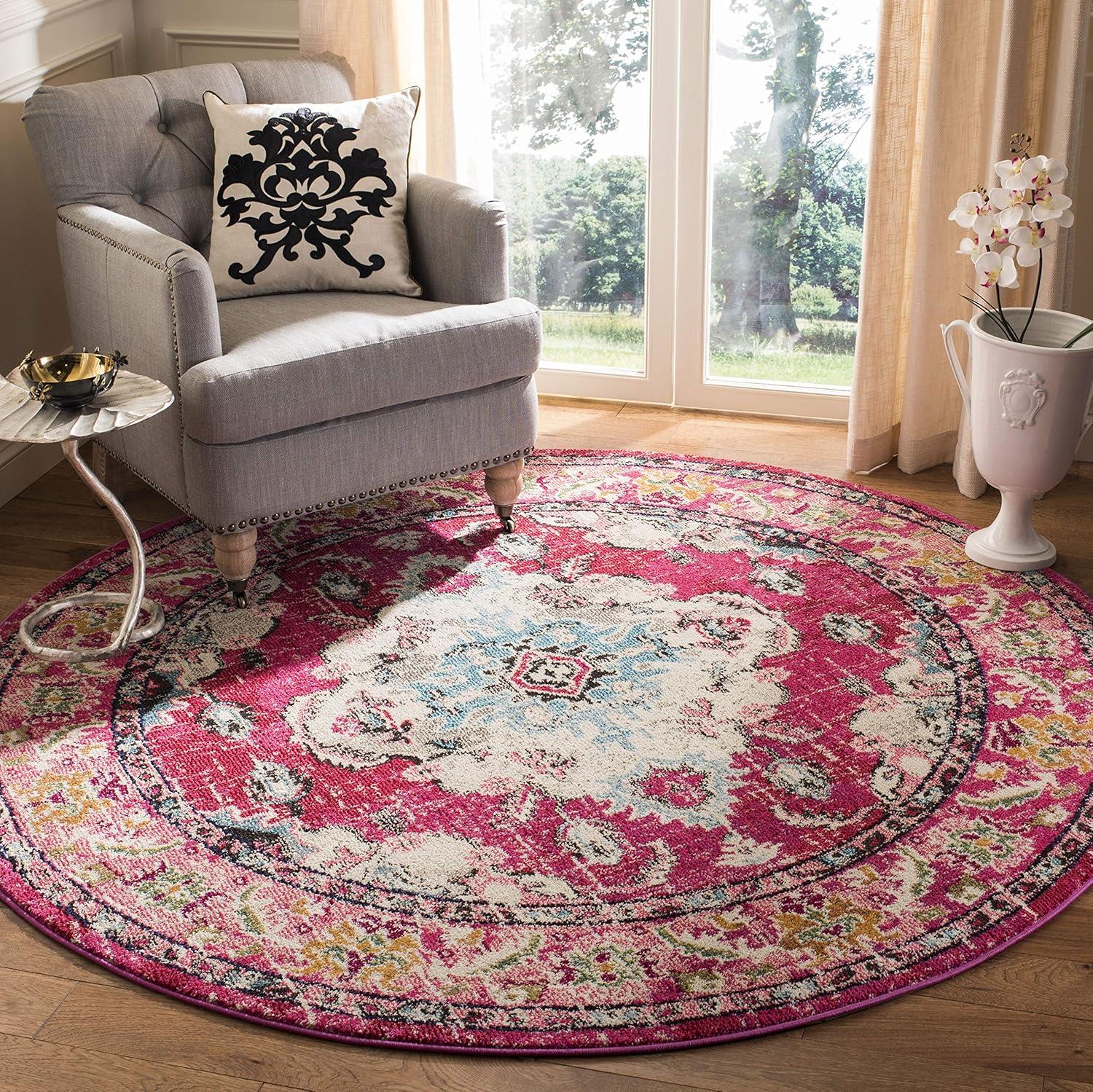 image:imageSAFAVIEH Monaco Collection Area Rug 8 x 11 Violet amp Light Blue NonShedding amp Easy to Clean Distressed Medallion Design Ideal for Living Room Bedroom Dining Space MNC243LPinkMulti