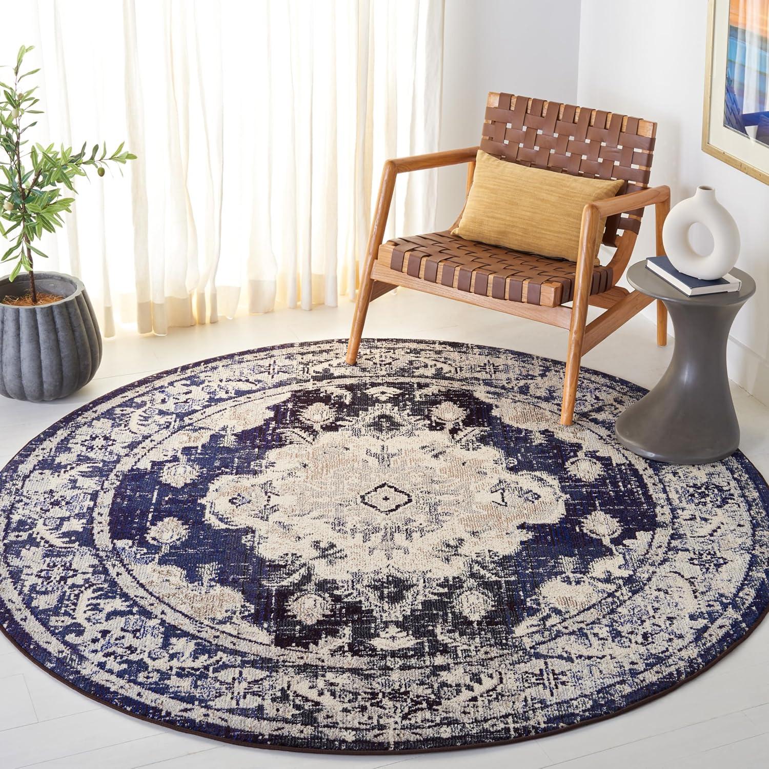 image:imageSAFAVIEH Monaco Collection Area Rug 8 x 11 Violet amp Light Blue NonShedding amp Easy to Clean Distressed Medallion Design Ideal for Living Room Bedroom Dining Space MNC243LIvoryNavy