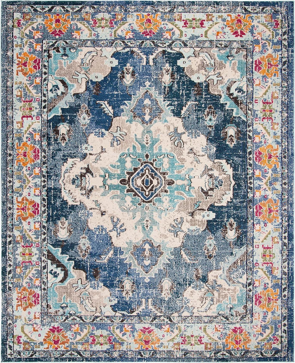image:imageSAFAVIEH Monaco Collection Area Rug 8 x 11 Violet amp Light Blue NonShedding amp Easy to Clean Distressed Medallion Design Ideal for Living Room Bedroom Dining Space MNC243LNavyLight Blue