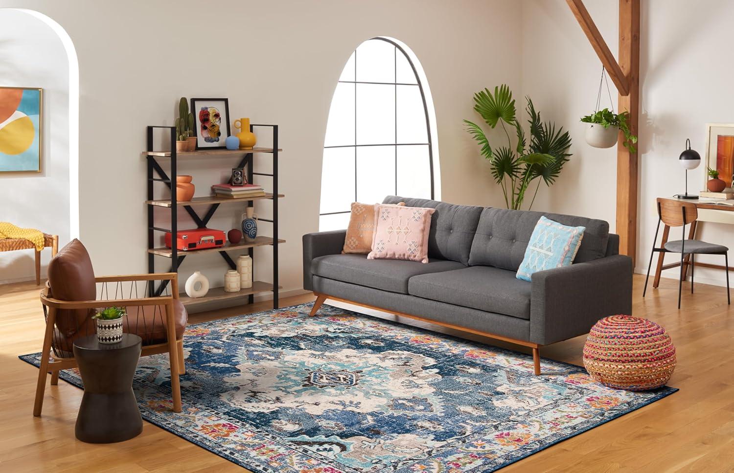 image:imageSAFAVIEH Monaco Collection Area Rug 8 x 11 Violet amp Light Blue NonShedding amp Easy to Clean Distressed Medallion Design Ideal for Living Room Bedroom Dining Space MNC243LNavyLight Blue