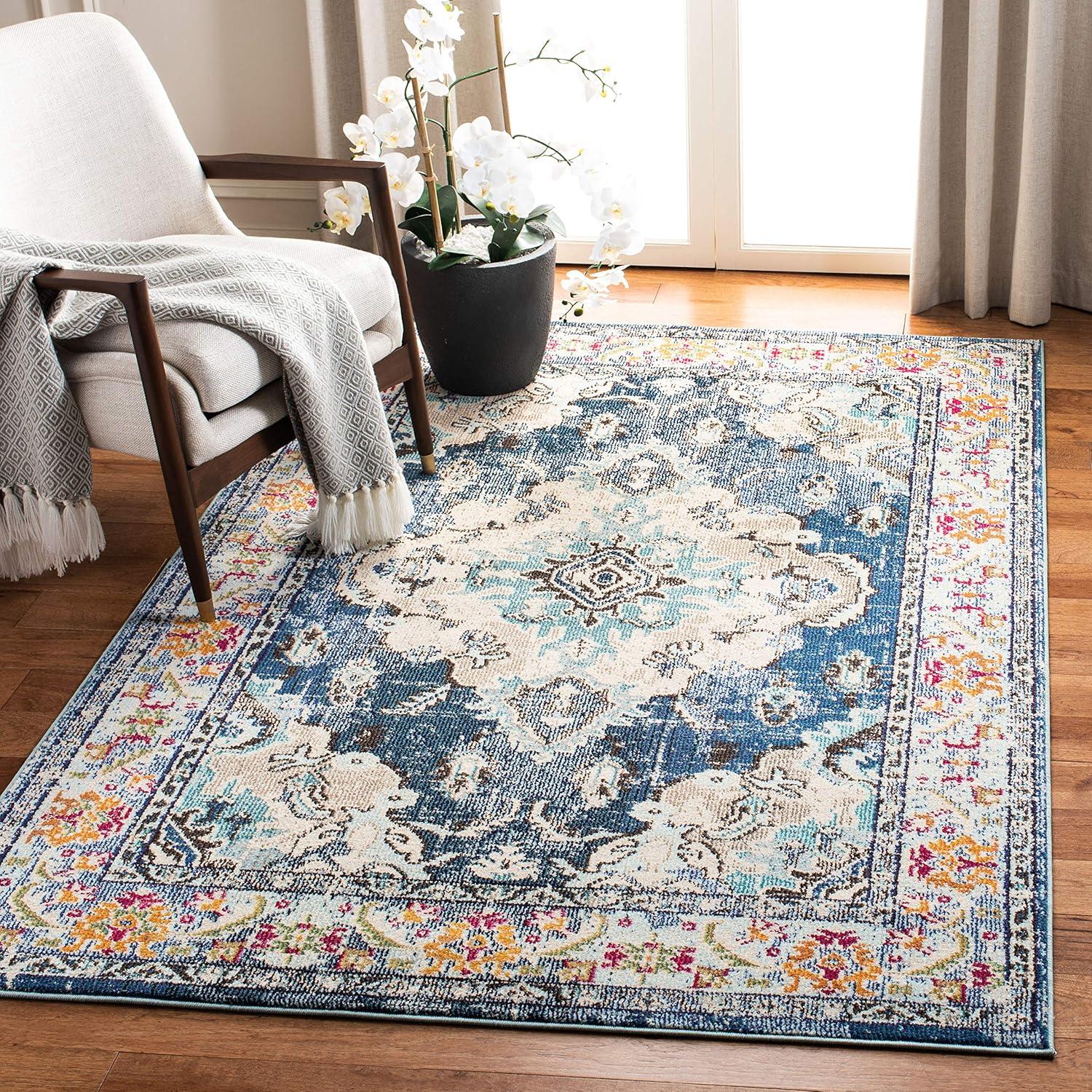 image:imageSAFAVIEH Monaco Collection Area Rug 8 x 11 Violet amp Light Blue NonShedding amp Easy to Clean Distressed Medallion Design Ideal for Living Room Bedroom Dining Space MNC243LNavyLight Blue